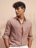 Highlander Men Copper Self Design Relaxed Fit Casual Shirt - Copper - Image 1