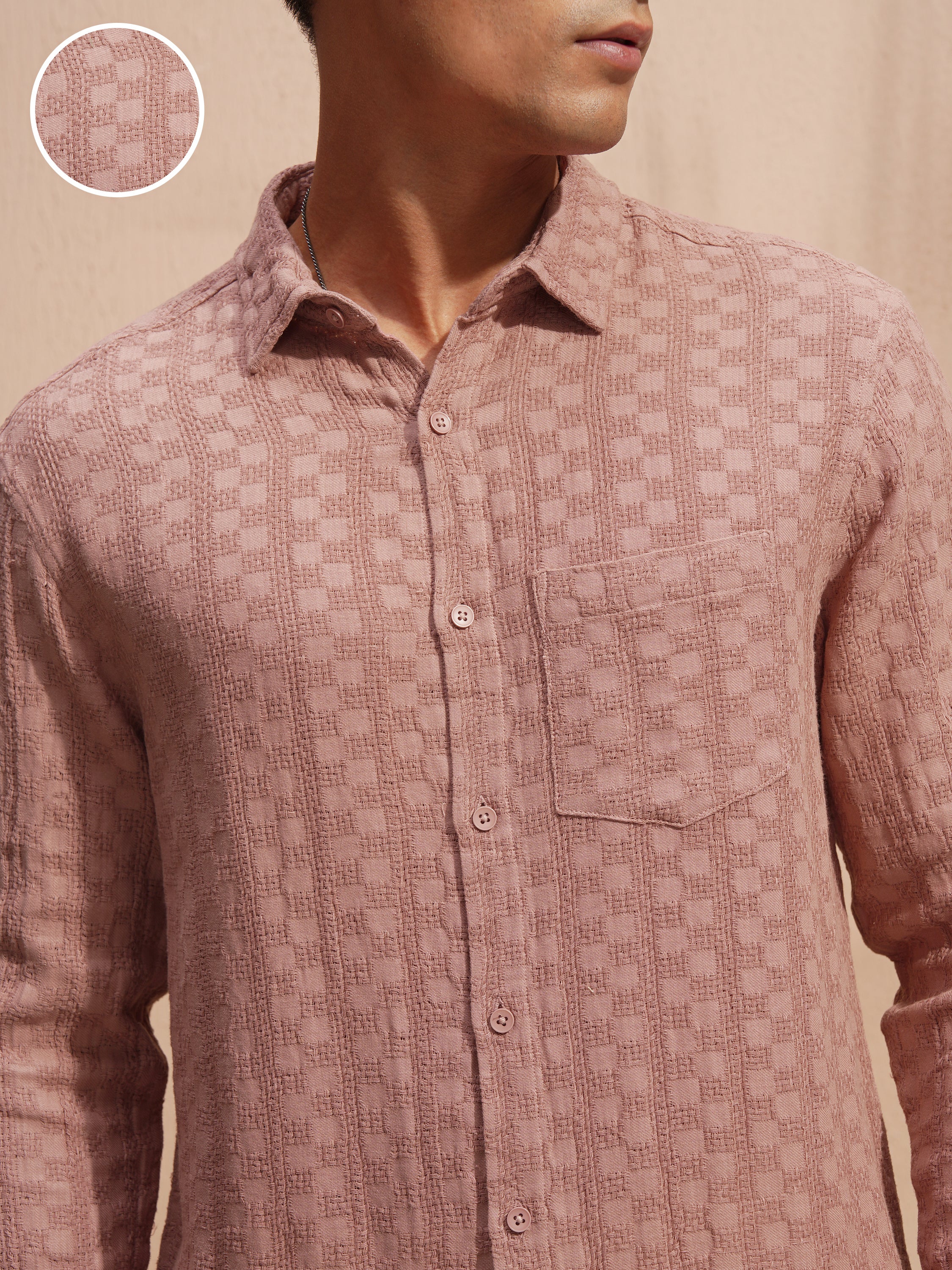 Highlander Men Copper Self Design Relaxed Fit Casual Shirt - Copper - Image 5