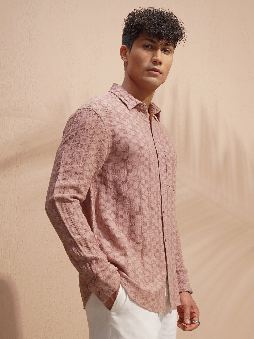 Highlander Men Copper Self Design Relaxed Fit Casual Shirt - Copper - Image 6