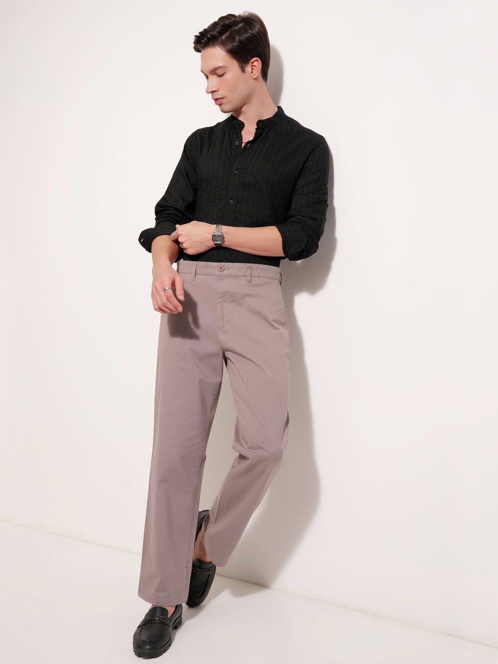 Highlander Men Black Striped Slim Fit Casual Shirt - Black - Image 2