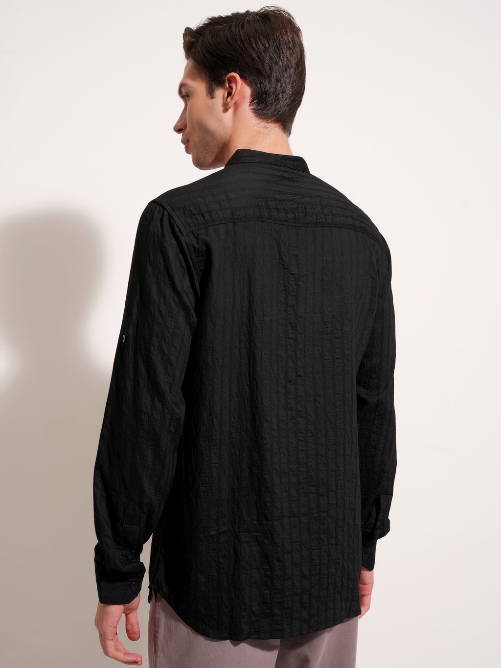 Highlander Men Black Striped Slim Fit Casual Shirt - Black - Image 3