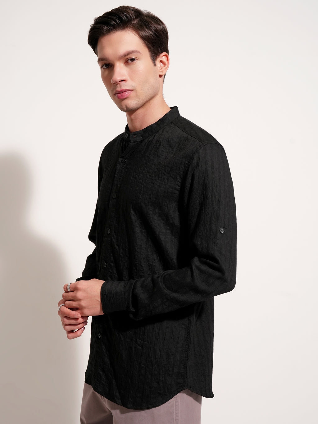 Highlander Men Black Striped Slim Fit Casual Shirt - Black - Image 4