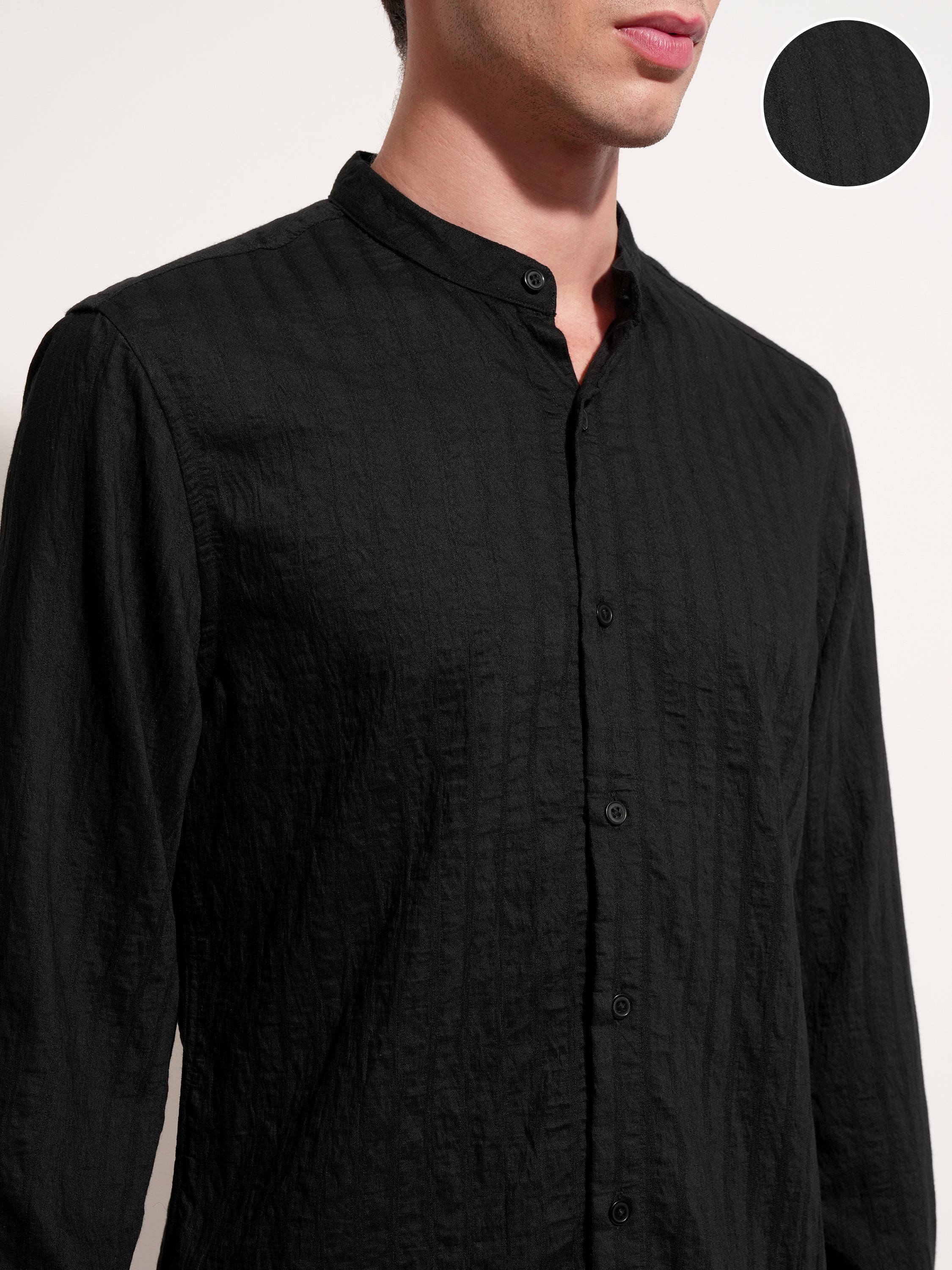 Highlander Men Black Striped Slim Fit Casual Shirt - Black - Image 5