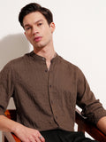 Highlander Men Brown Self Design Slim Fit Casual Shirt - Brown - Image 1