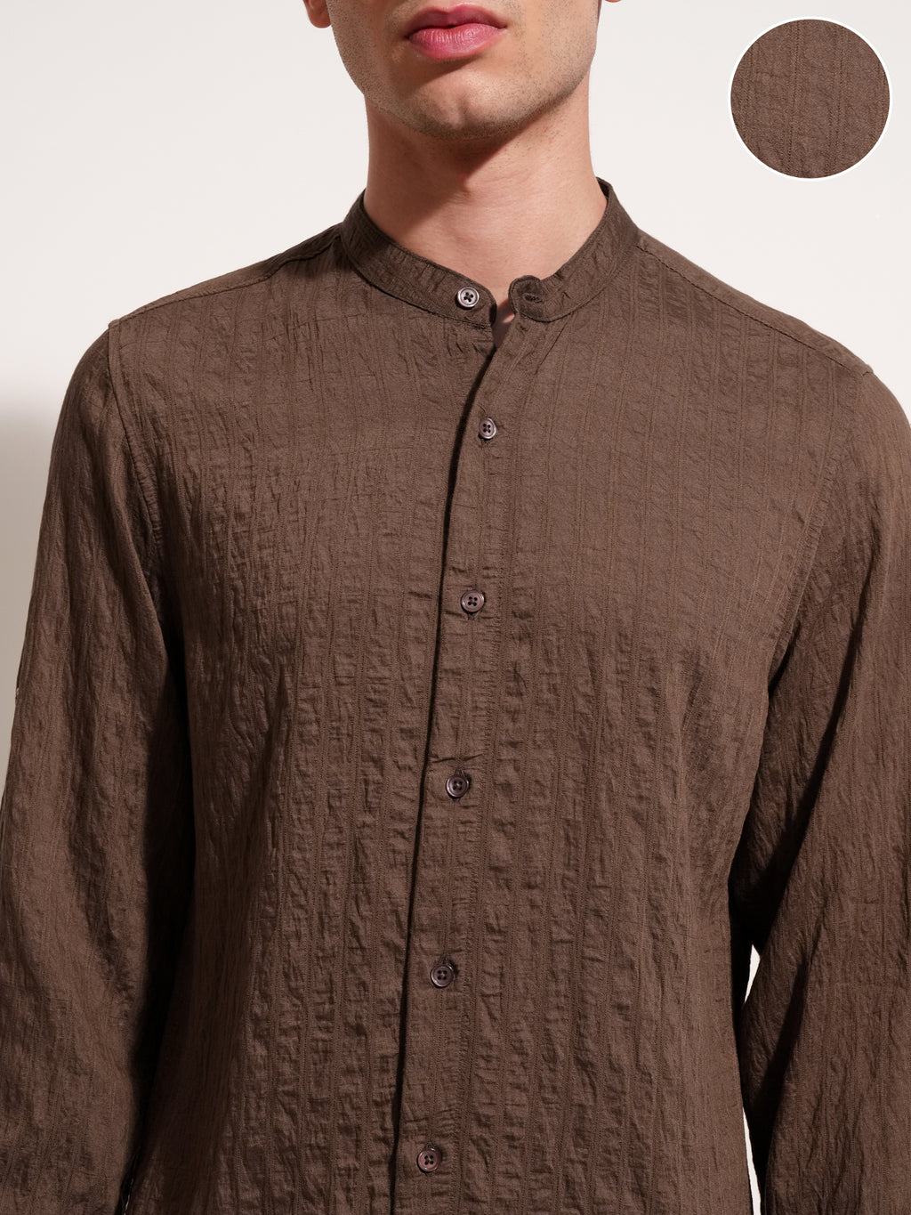 Highlander Men Brown Self Design Slim Fit Casual Shirt - Brown - Image 5
