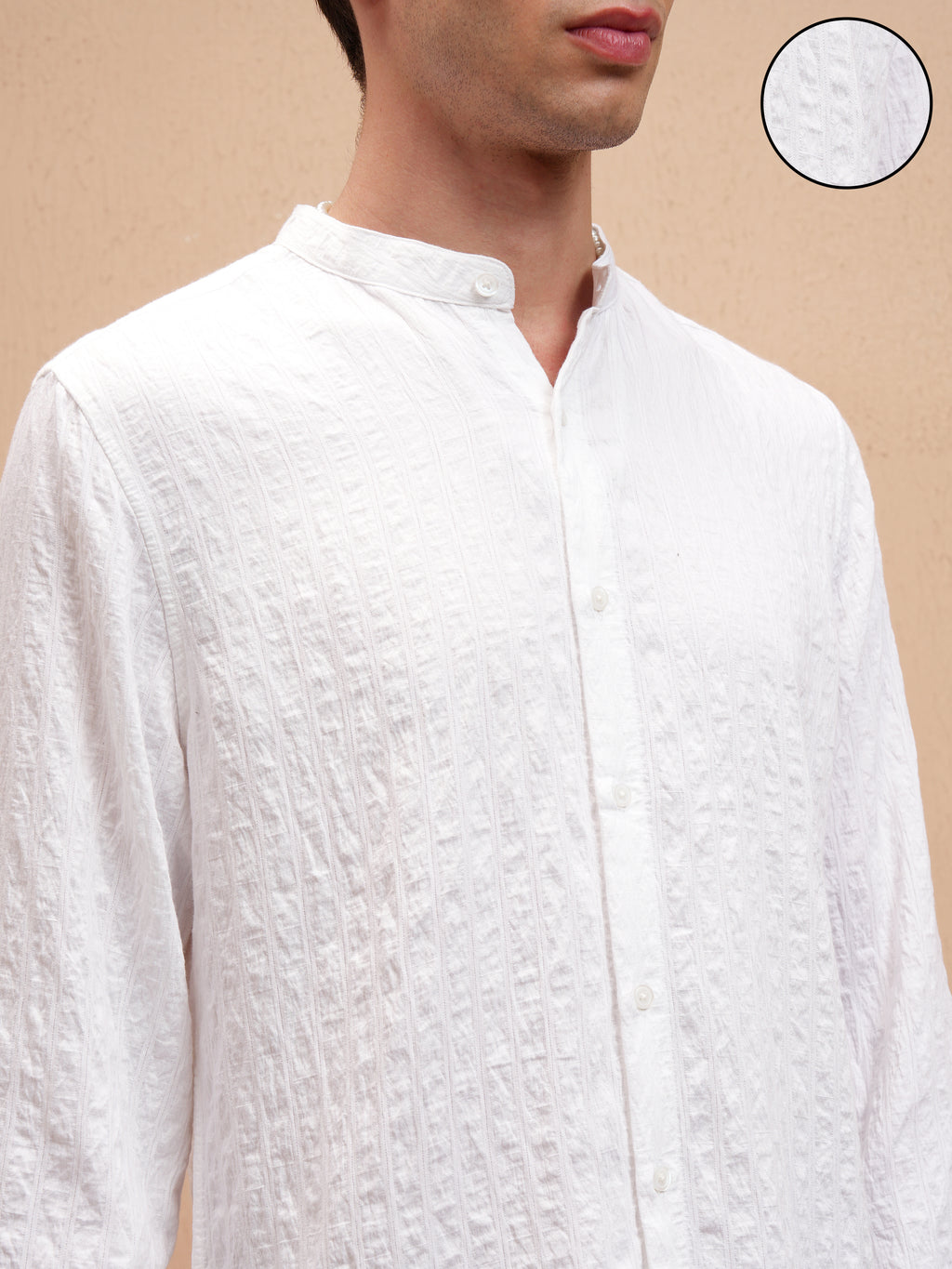 Highlander Men White Self Design Slim Fit Casual Shirt - White - Image 5