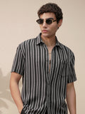 Highlander Men Black Striped Relaxed Fit Casual Shirt - Black - Image 1