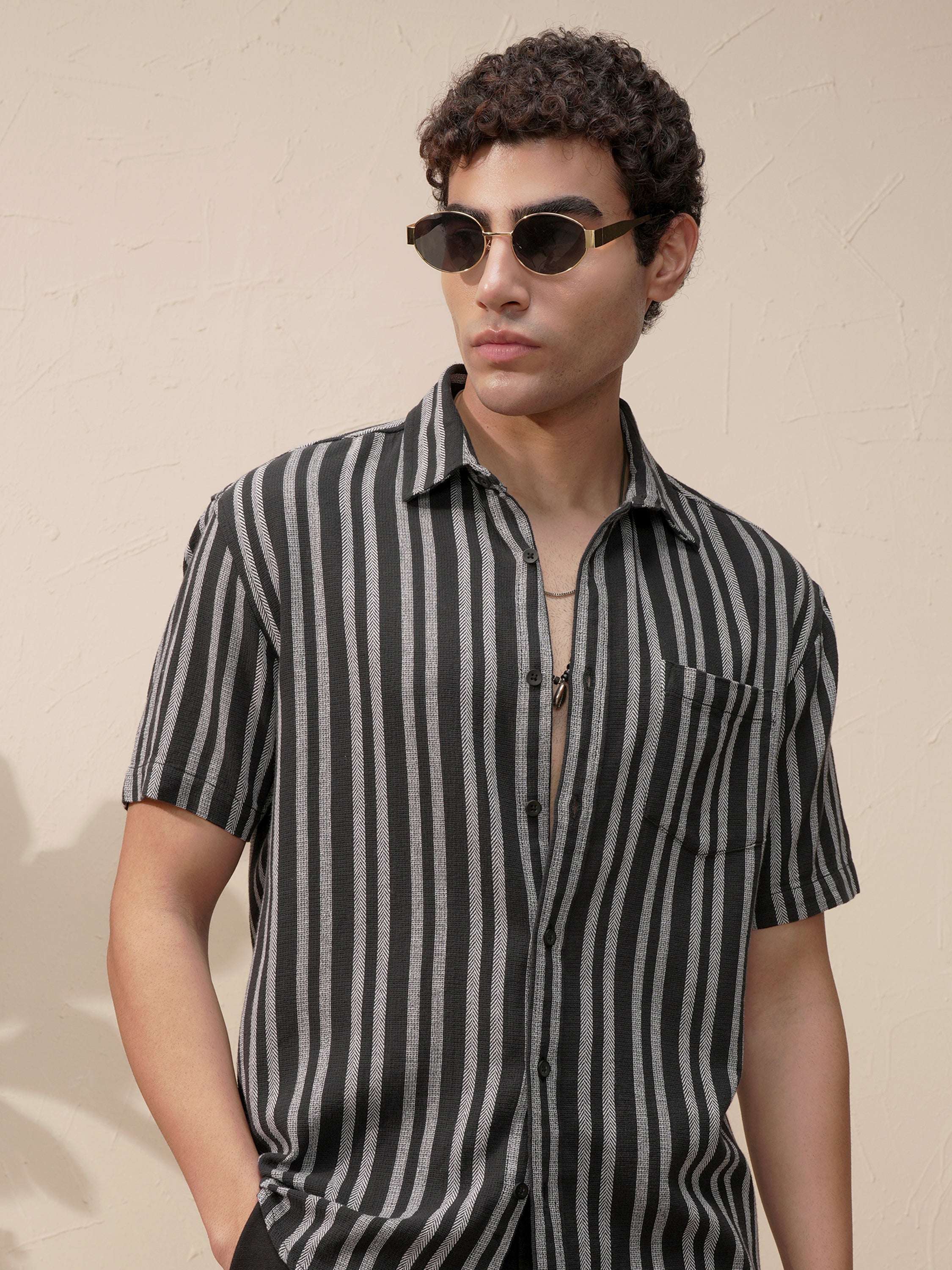 Highlander Men Black Striped Relaxed Fit Casual Shirt - Black - Image 1