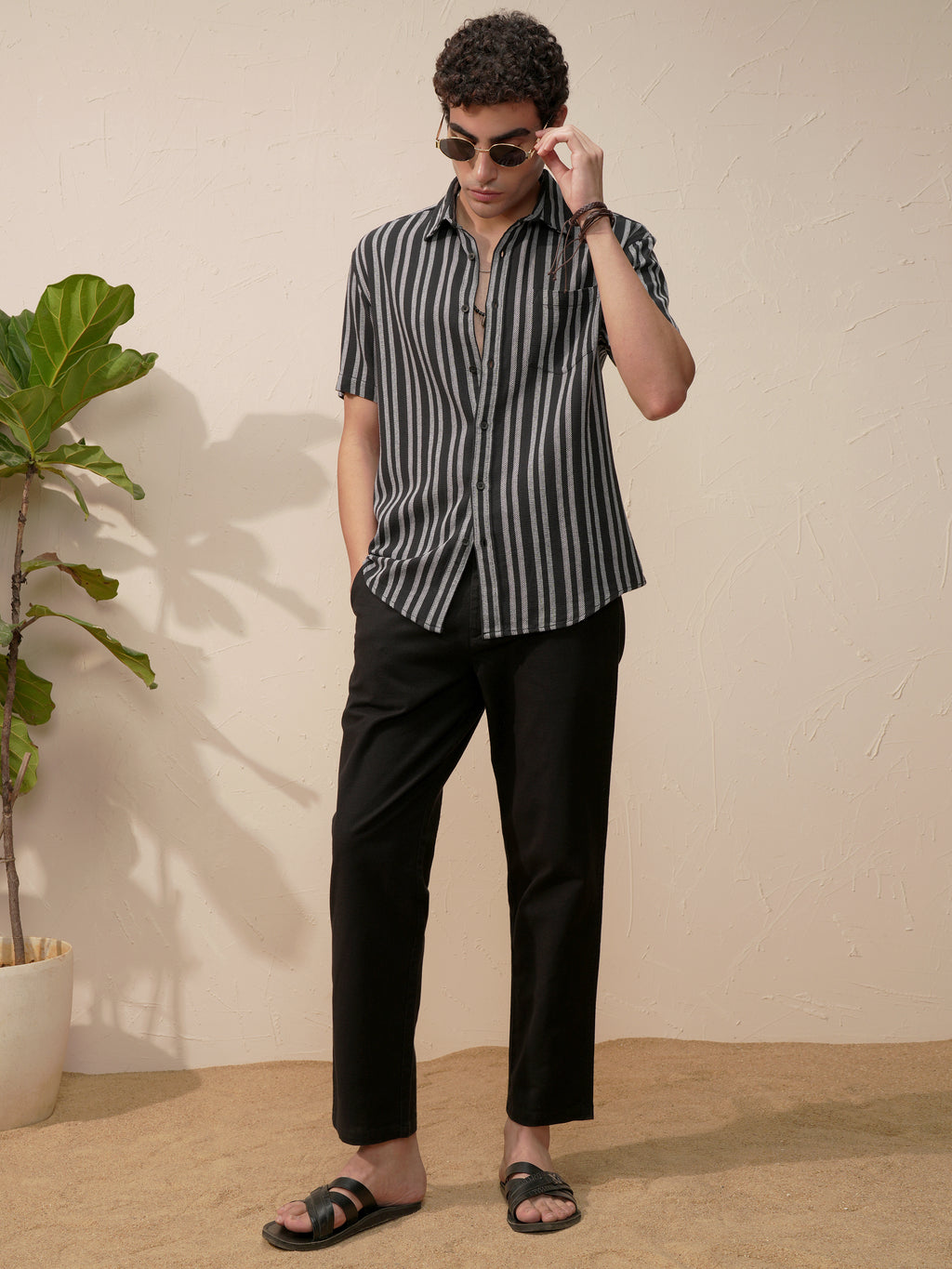 Highlander Men Black Striped Relaxed Fit Casual Shirt - Black - Image 2