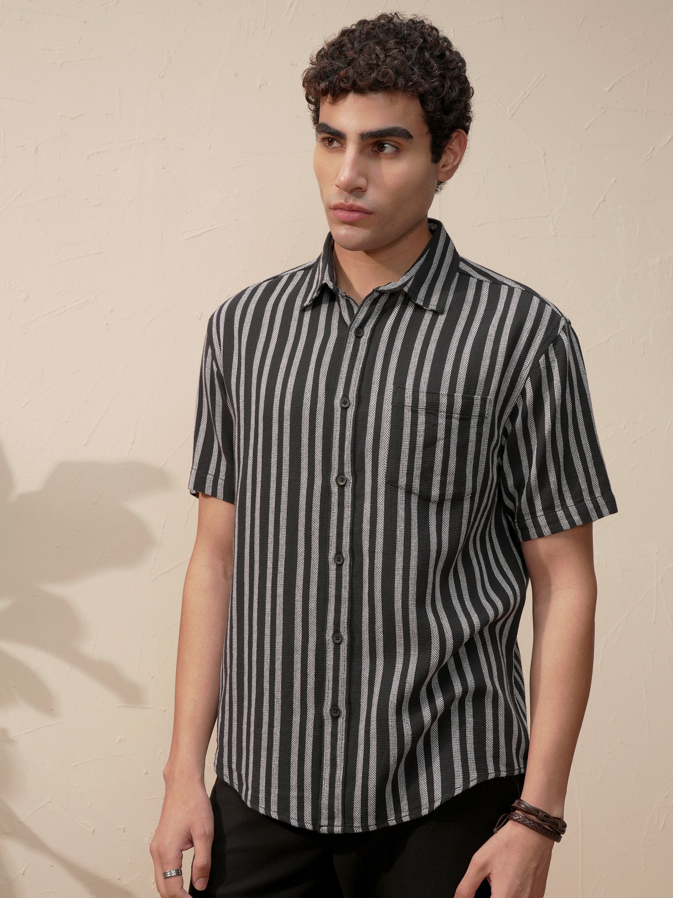Highlander Men Black Striped Relaxed Fit Casual Shirt - Black - Image 4