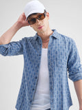 Highlander Men Navy Blue Self Design Slim Fit Casual Shirt - Navy Blue - Image 1
