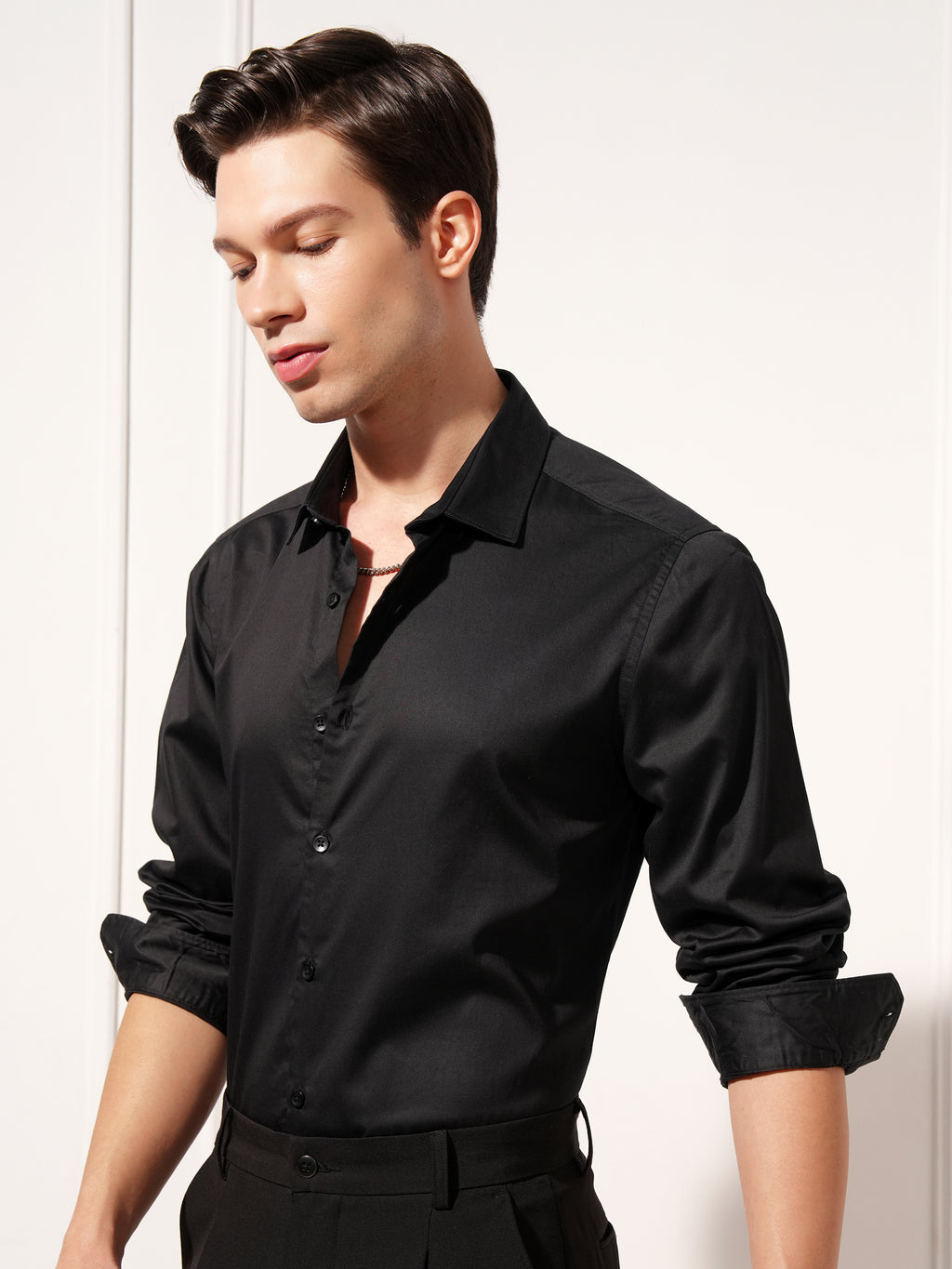 Highlander Men Black Solid Slim Fit Casual Shirt - Black - Image 4