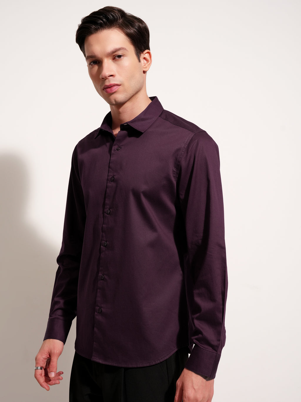 Highlander Men Purple Self Design Slim Fit Casual Shirt - Purple - Image 4