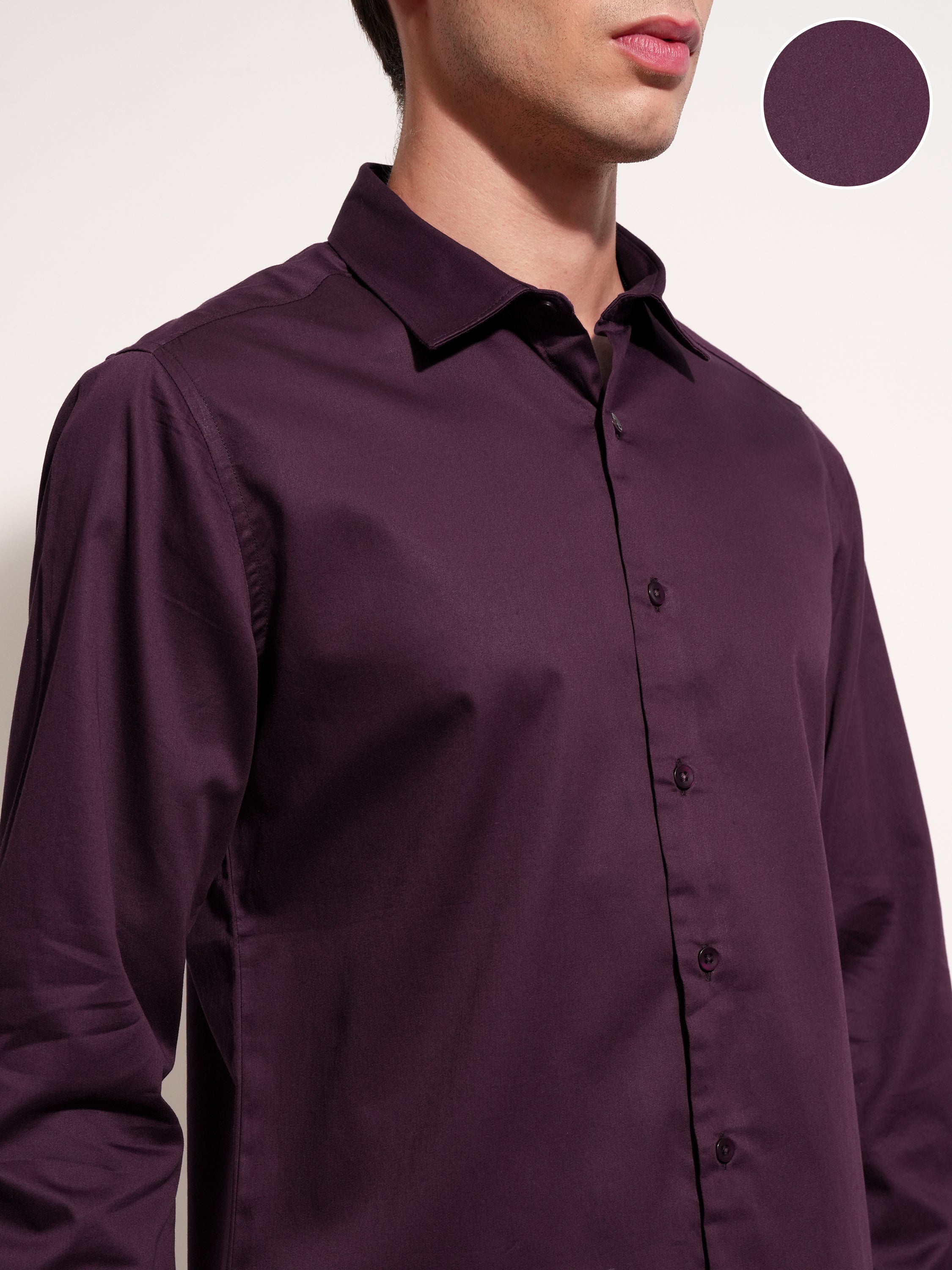 Highlander Men Purple Self Design Slim Fit Casual Shirt - Purple - Image 5
