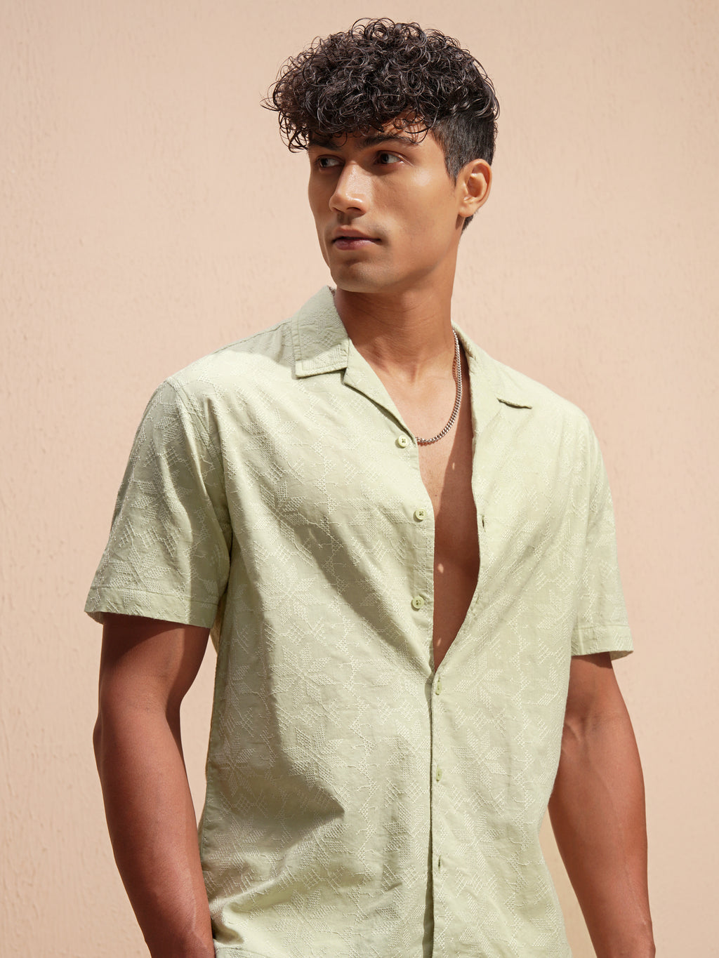 Highlander Men Green Self Design Relaxed Fit Casual Shirt - Green - Image 1
