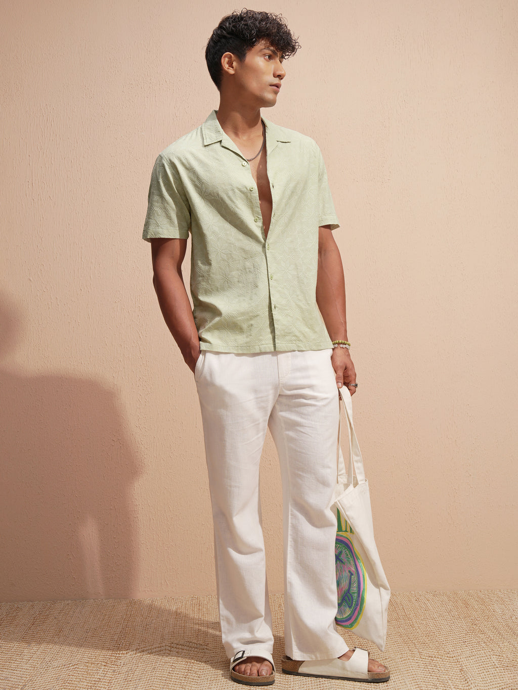 Highlander Men Green Self Design Relaxed Fit Casual Shirt - Green - Image 2