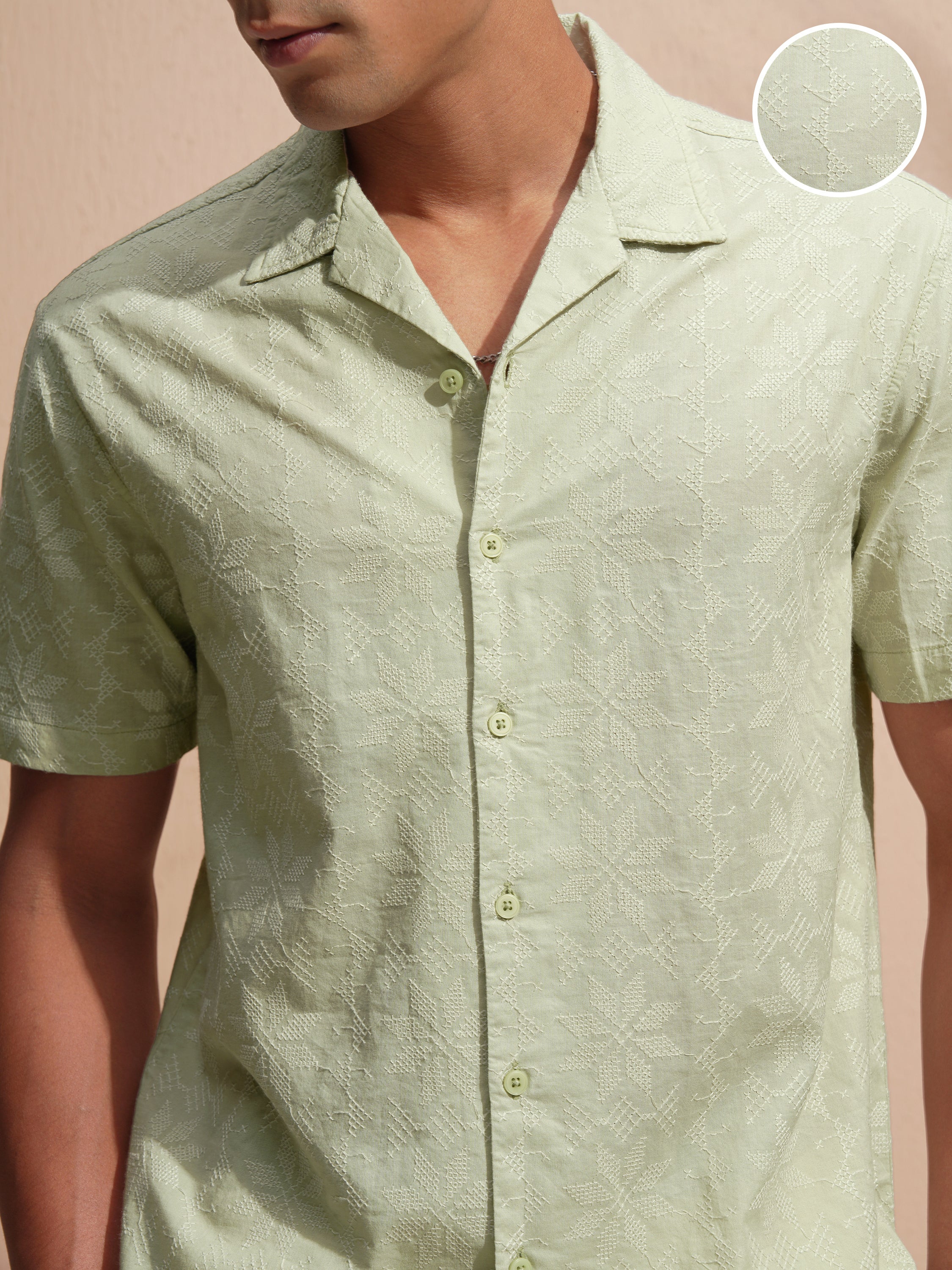 Highlander Men Green Self Design Relaxed Fit Casual Shirt - Green - Image 5