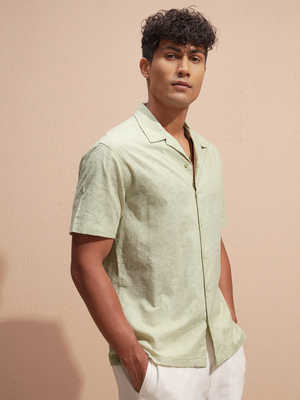 Highlander Men Green Self Design Relaxed Fit Casual Shirt - Green - Image 6