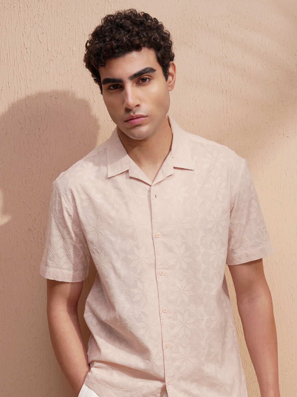 Highlander Men Pink Self Design Relaxed Fit Casual Shirt - Pink - Image 1