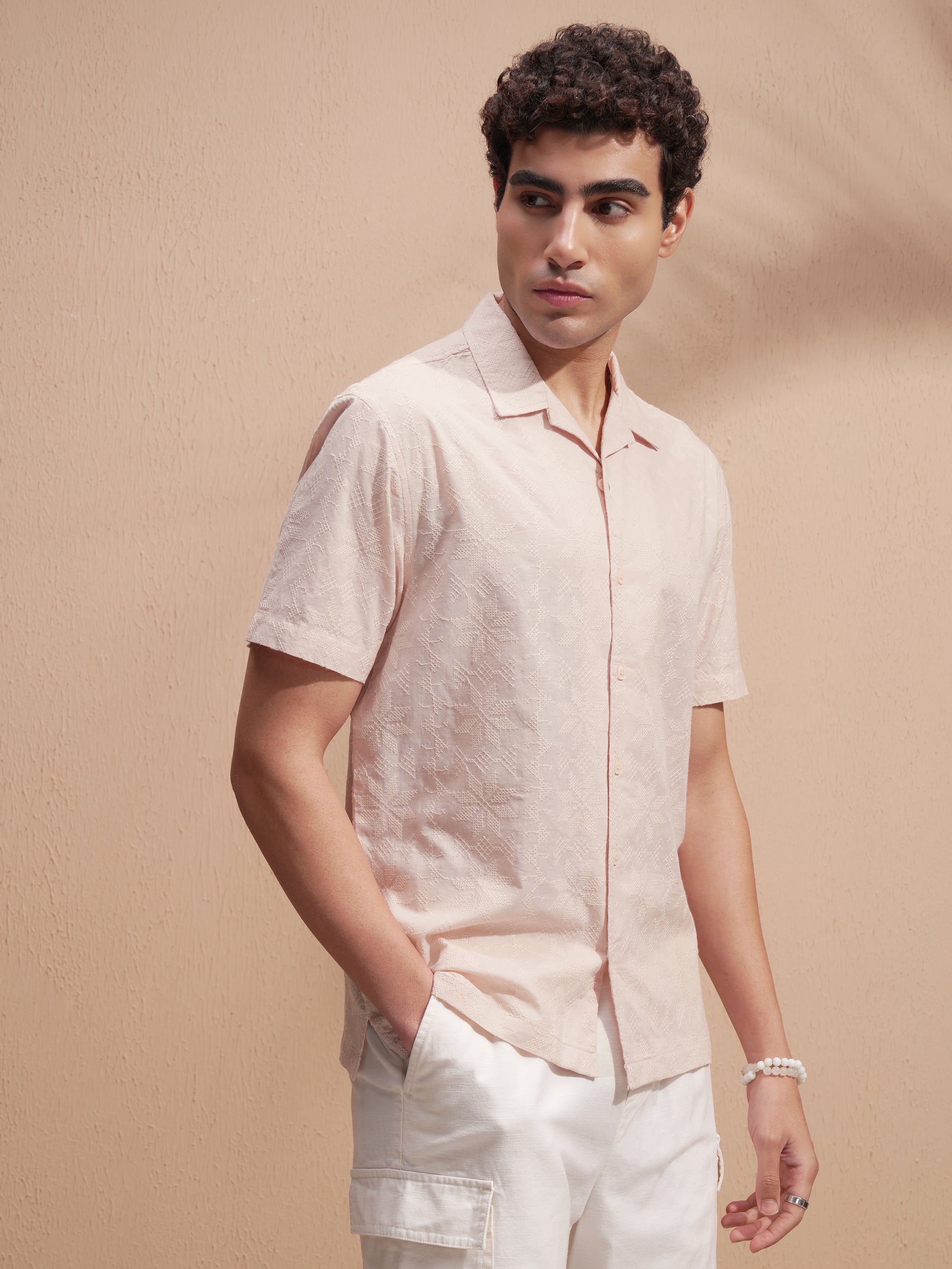 Highlander Men Pink Self Design Relaxed Fit Casual Shirt - Pink - Image 6