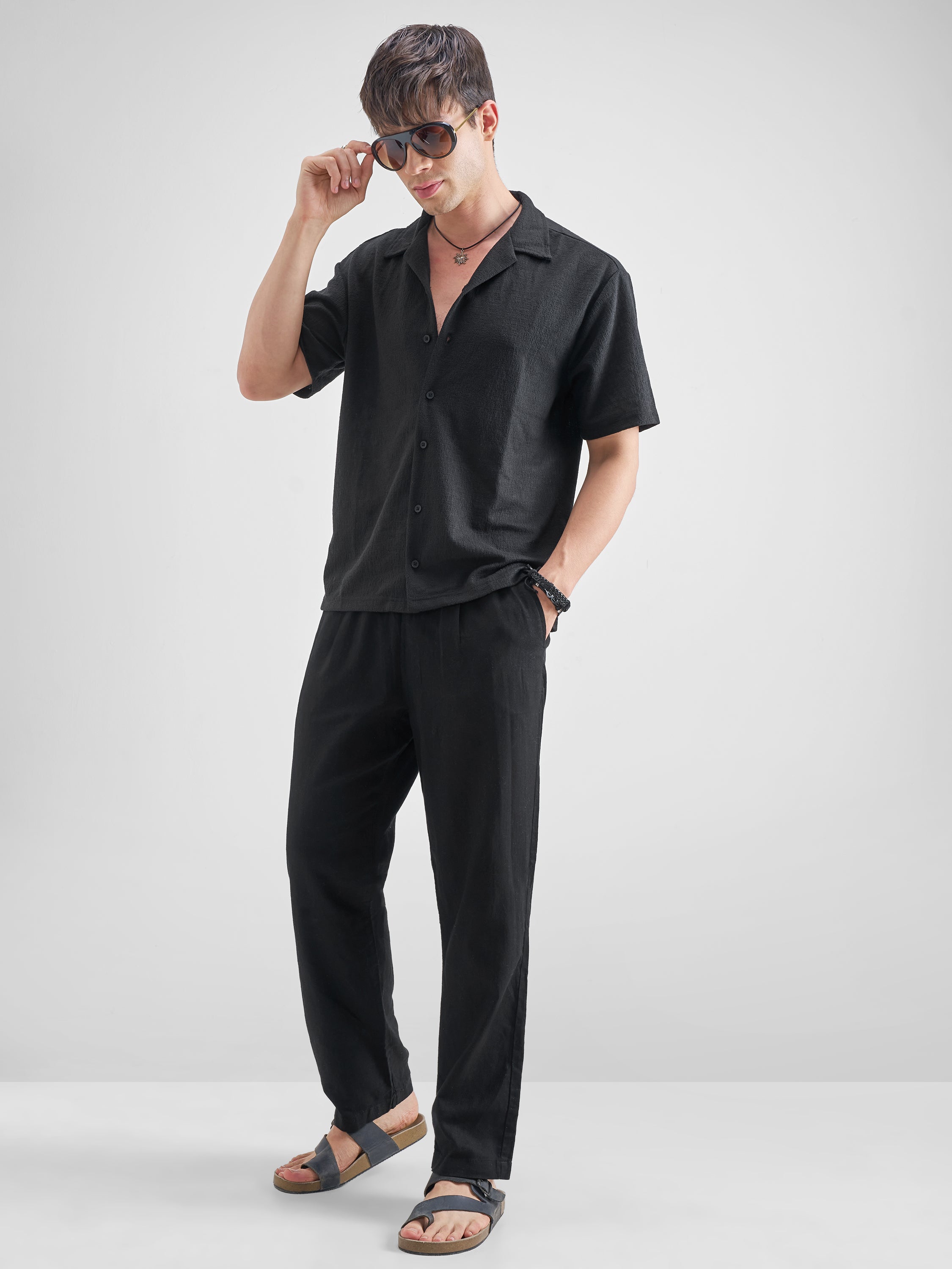 Highlander Men Black Self Design Relaxed Fit Casual Shirt - Black - Image 2