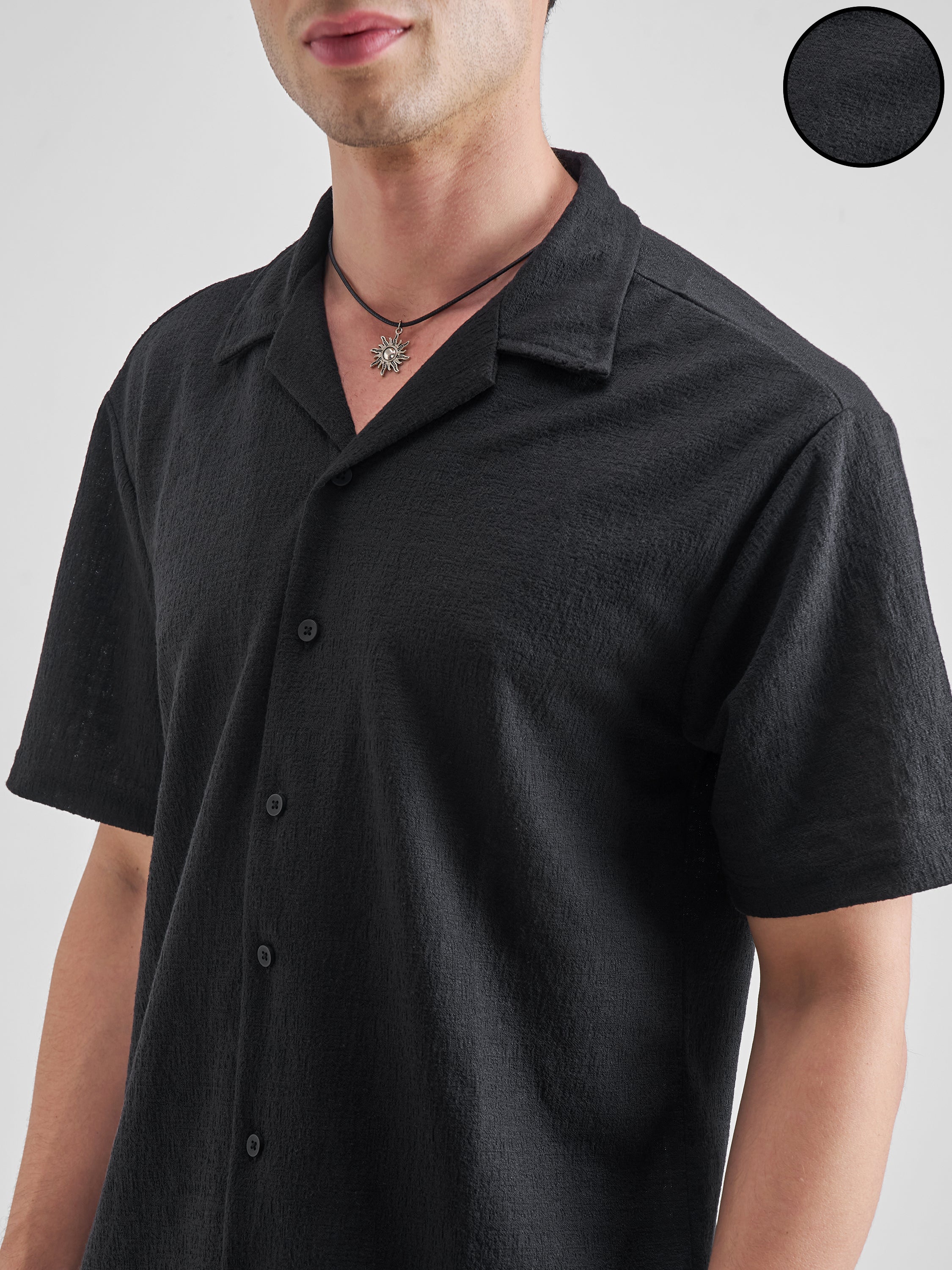 Highlander Men Black Self Design Relaxed Fit Casual Shirt - Black - Image 5