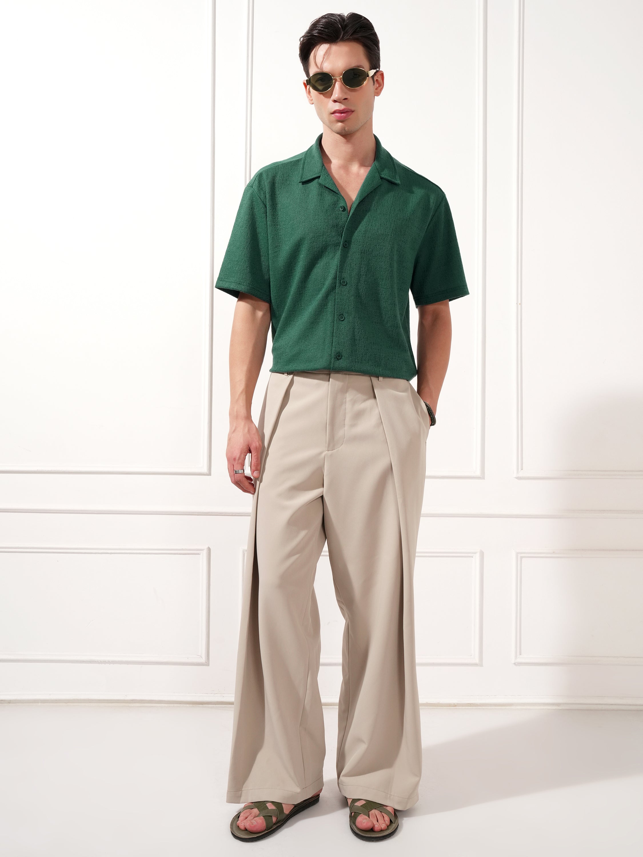 Highlander Men Teal Self Design Relaxed Fit Casual Shirt - Teal - Image 2