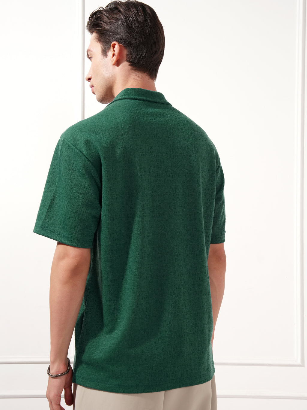 Highlander Men Teal Self Design Relaxed Fit Casual Shirt - Teal - Image 3