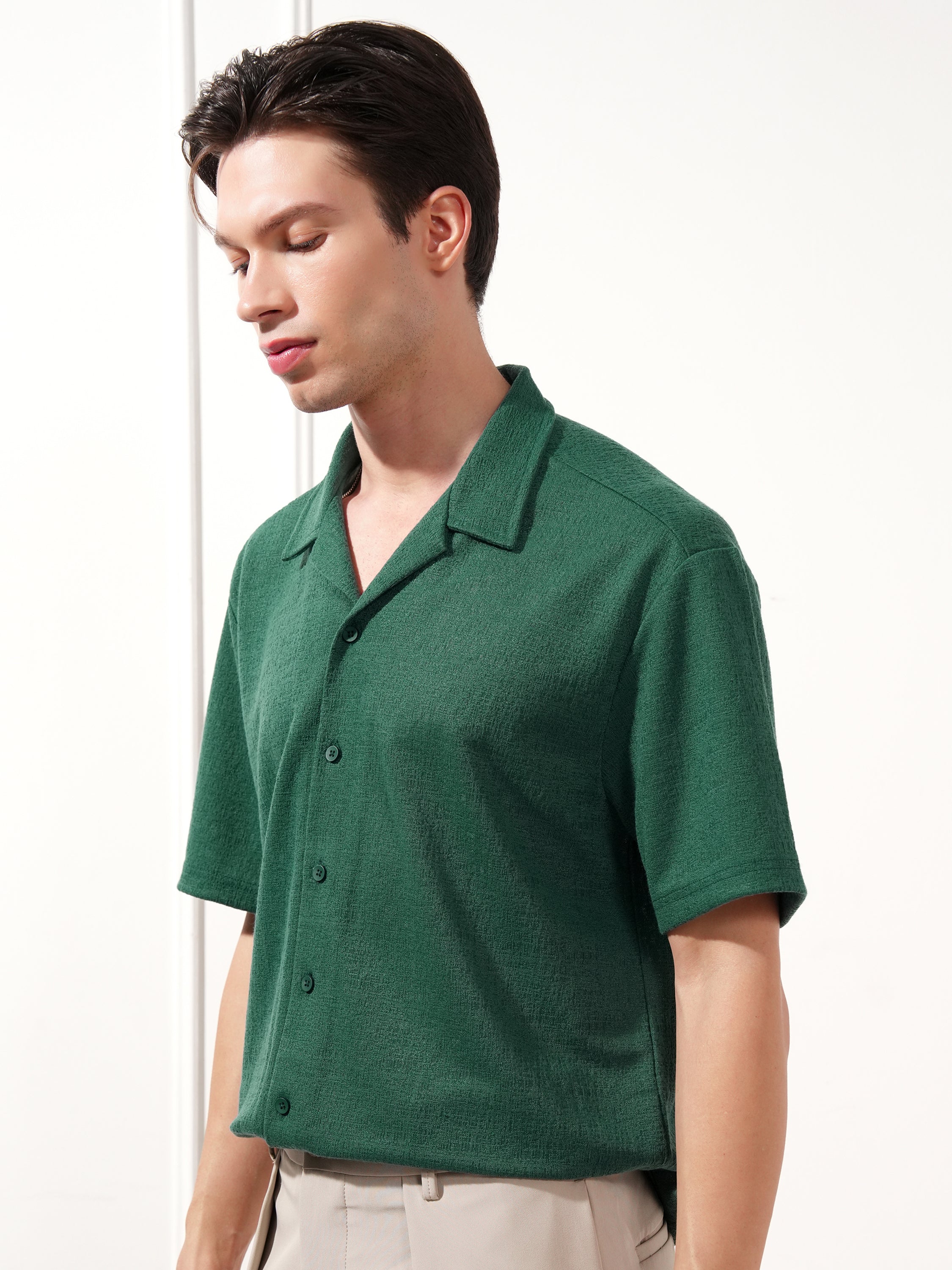 Highlander Men Teal Self Design Relaxed Fit Casual Shirt - Teal - Image 4