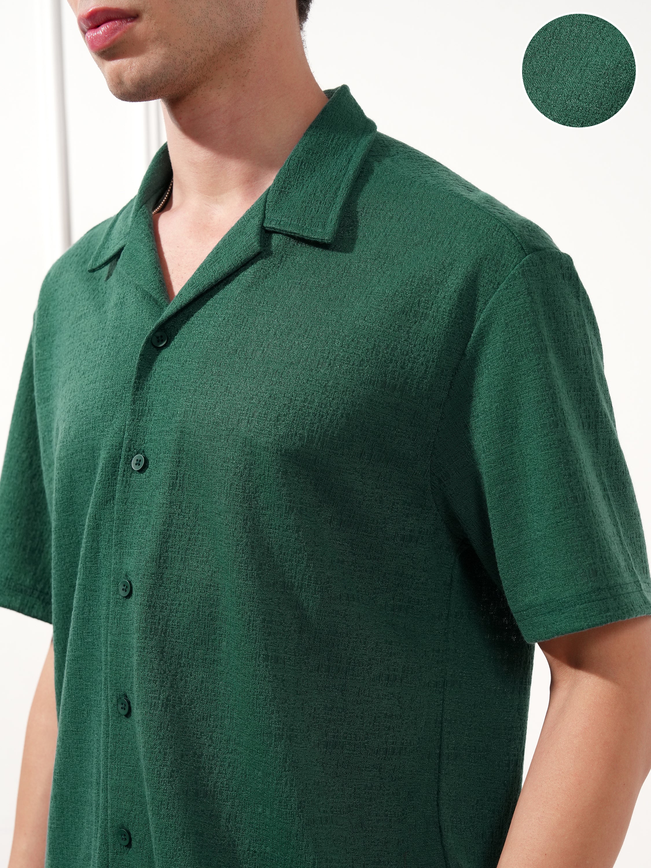 Highlander Men Teal Self Design Relaxed Fit Casual Shirt - Teal - Image 5