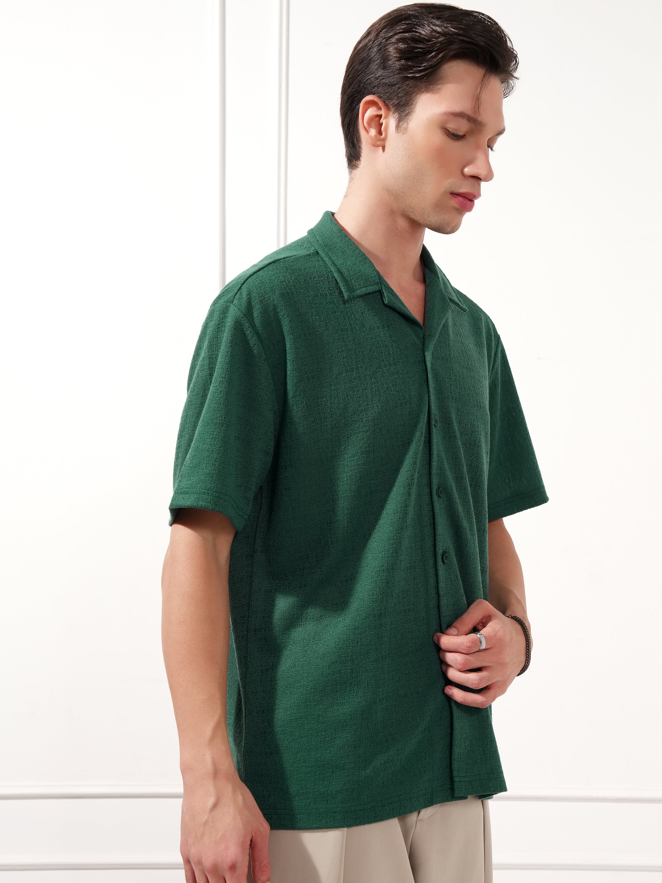 Highlander Men Teal Self Design Relaxed Fit Casual Shirt - Teal - Image 6