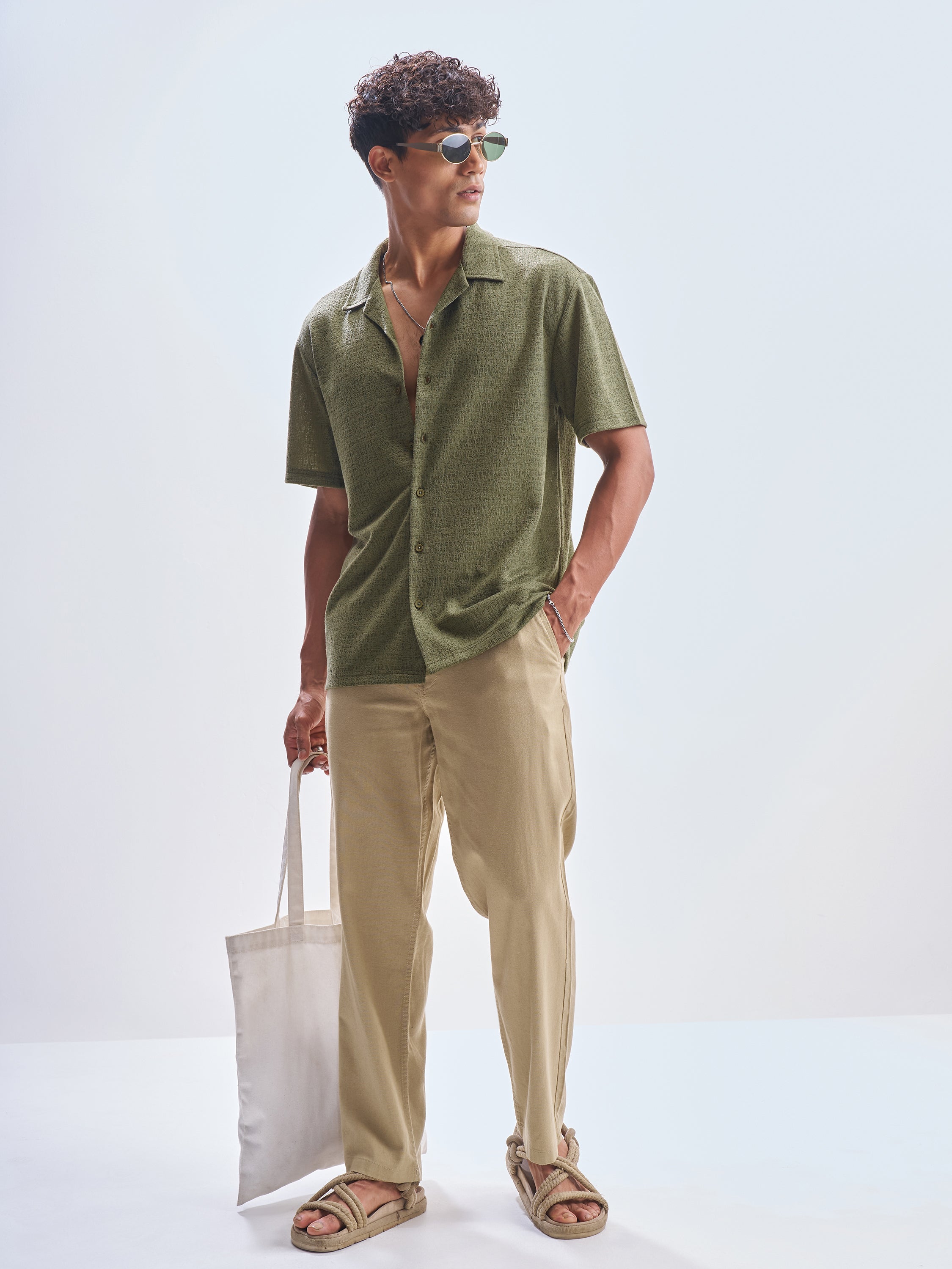 Highlander Men Olive Self Design Relaxed Fit Casual Shirt - Olive - Image 2