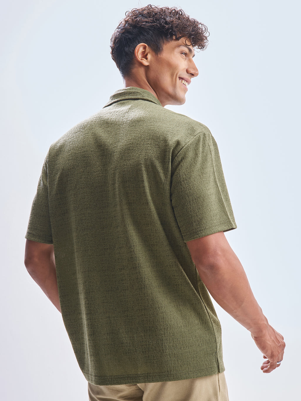 Highlander Men Olive Self Design Relaxed Fit Casual Shirt - Olive - Image 3