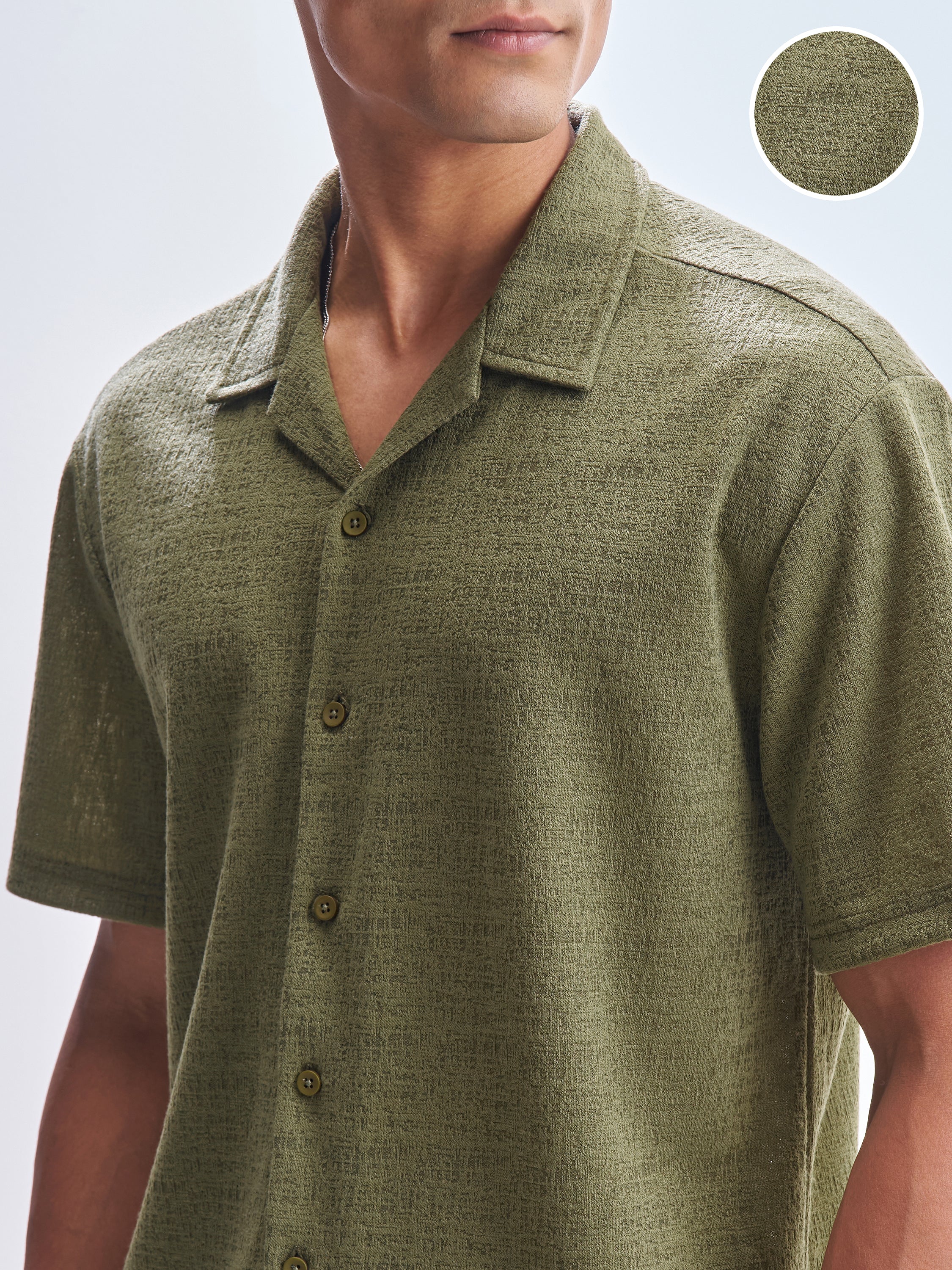 Highlander Men Olive Self Design Relaxed Fit Casual Shirt - Olive - Image 5