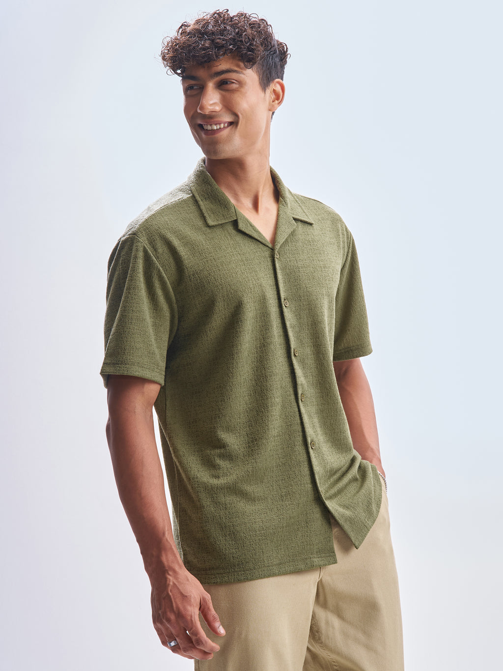 Highlander Men Olive Self Design Relaxed Fit Casual Shirt - Olive - Image 6