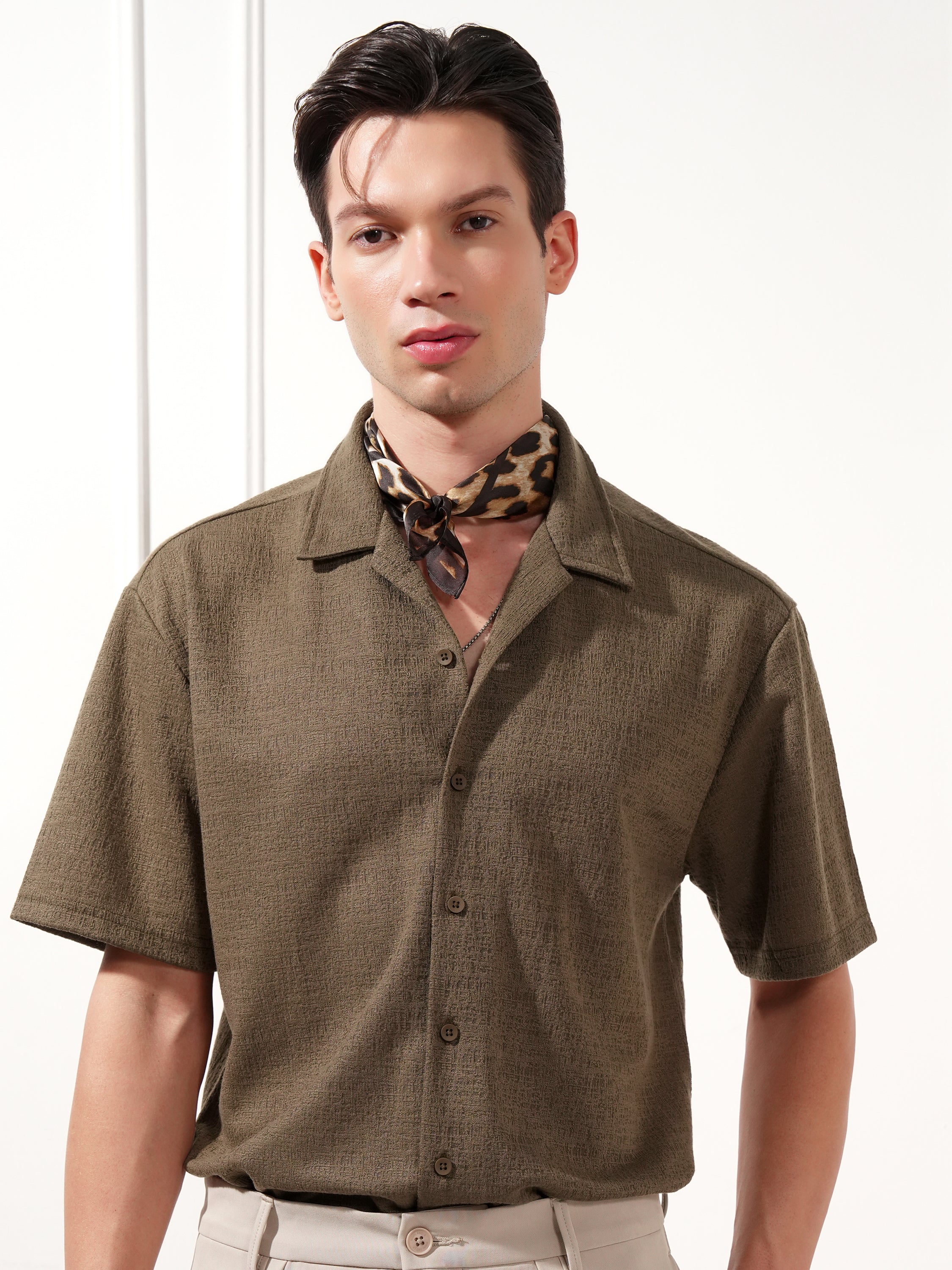 Highlander Men Brown Self Design Relaxed Fit Casual Shirt - Brown - Image 1
