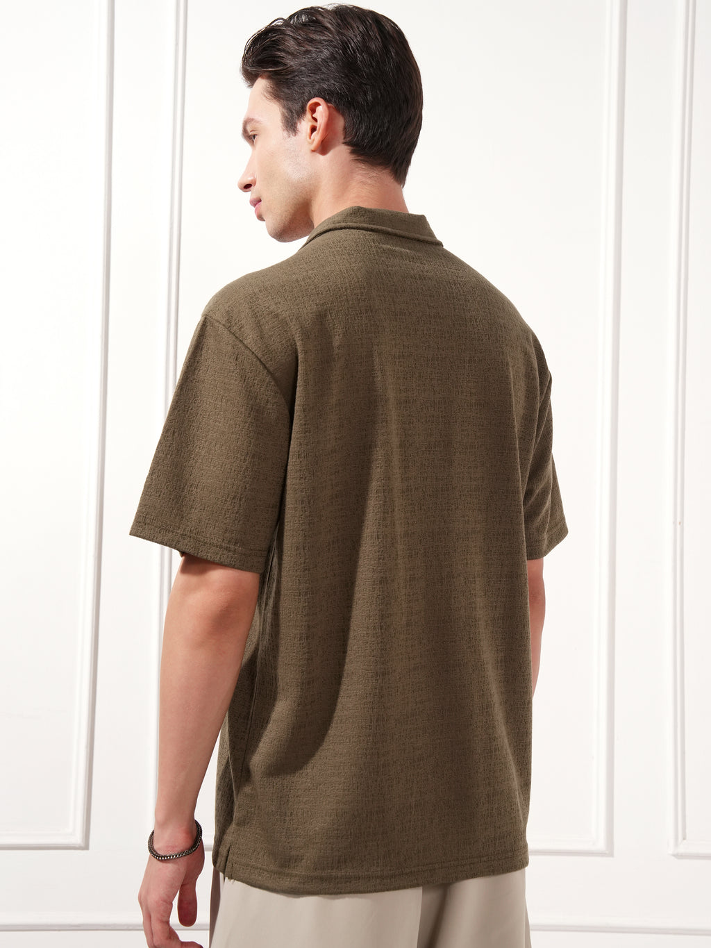 Highlander Men Brown Self Design Relaxed Fit Casual Shirt - Brown - Image 3