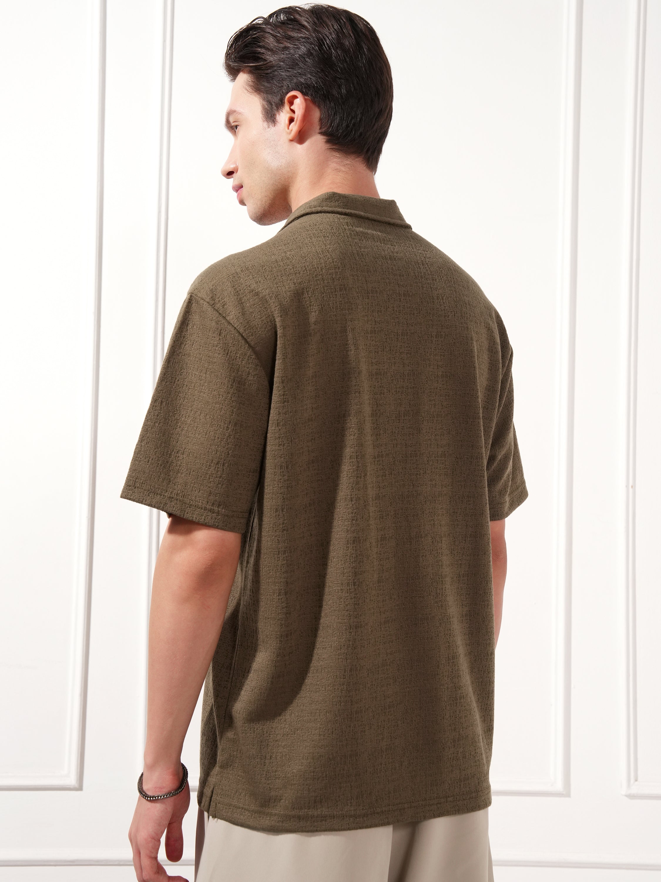 Highlander Men Brown Self Design Relaxed Fit Casual Shirt - Brown - Image 3
