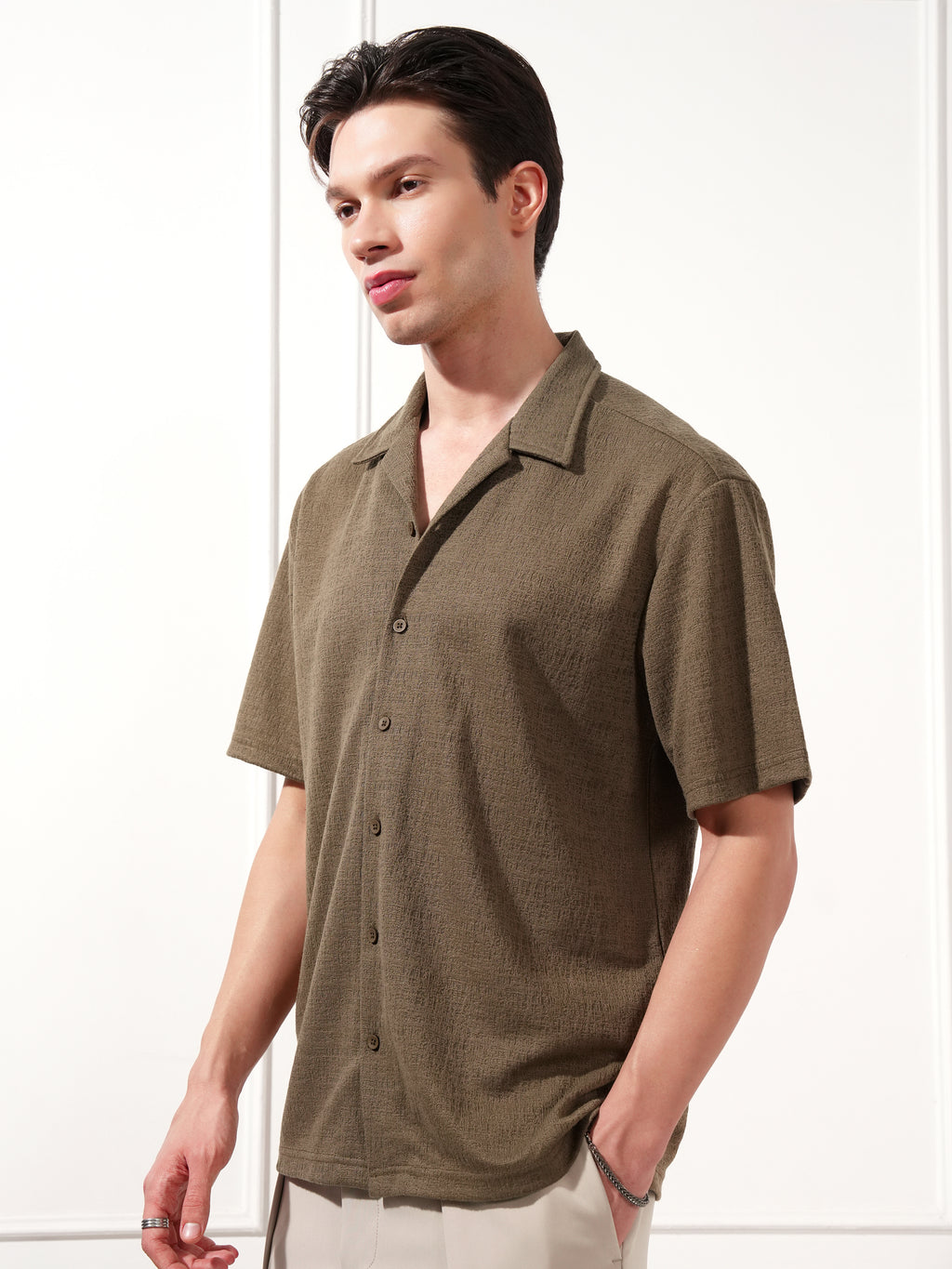 Highlander Men Brown Self Design Relaxed Fit Casual Shirt - Brown - Image 4