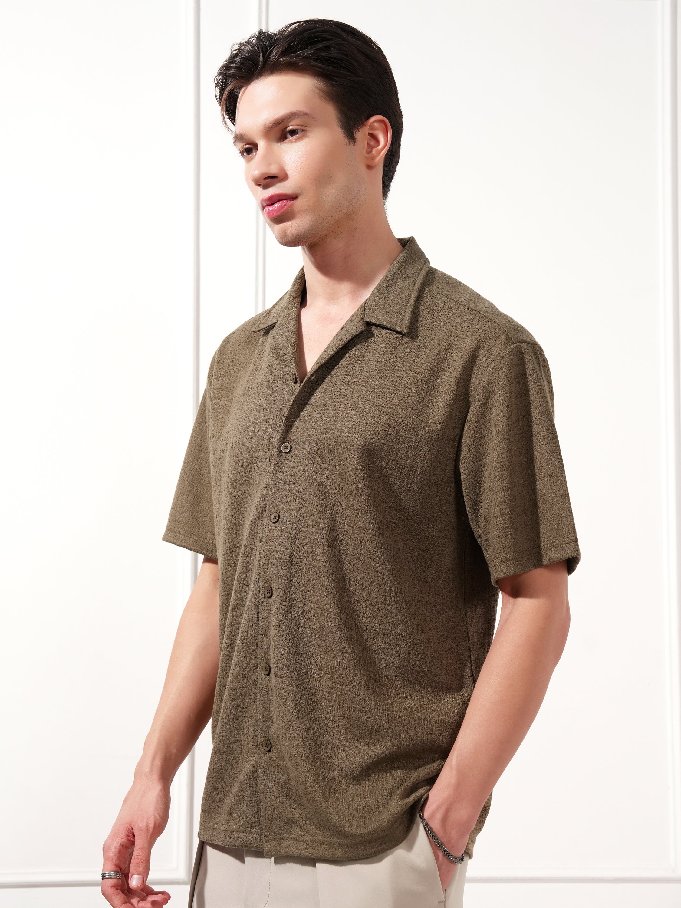 Highlander Men Brown Self Design Relaxed Fit Casual Shirt - Brown - Image 4