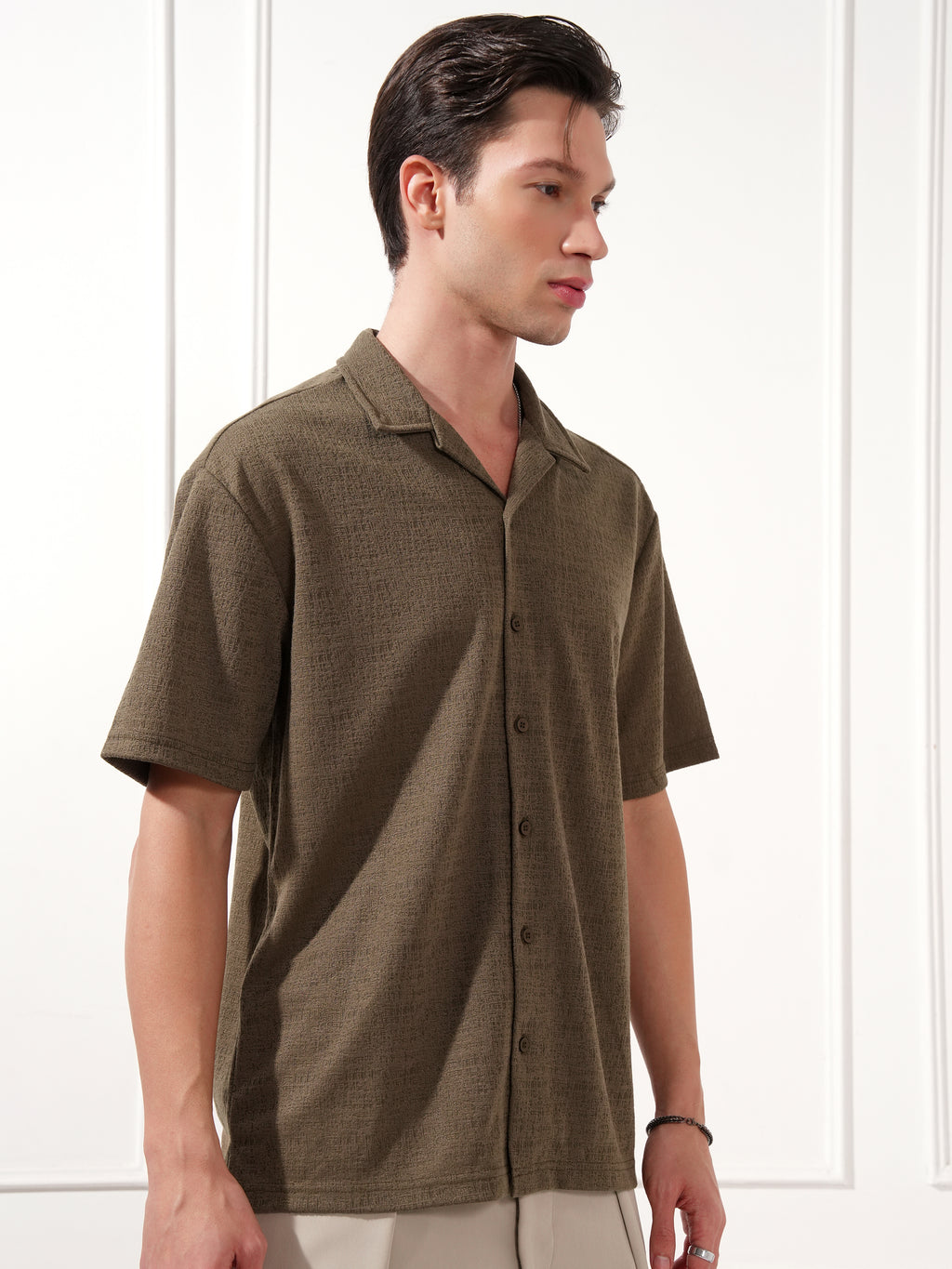 Highlander Men Brown Self Design Relaxed Fit Casual Shirt - Brown - Image 6