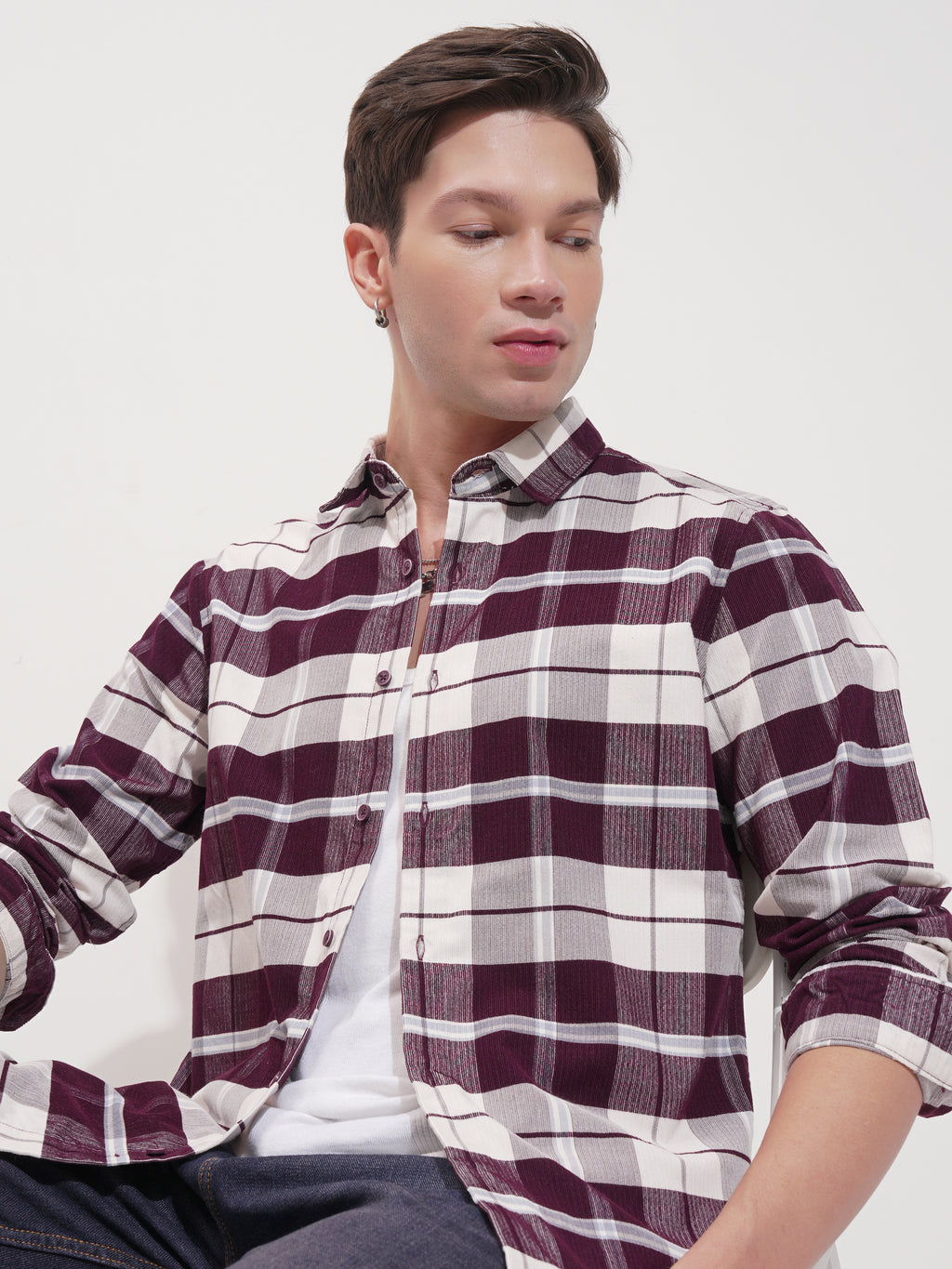 Highlander Men Maroon Checked Slim Fit Casual Shirt - Maroon - Image 1