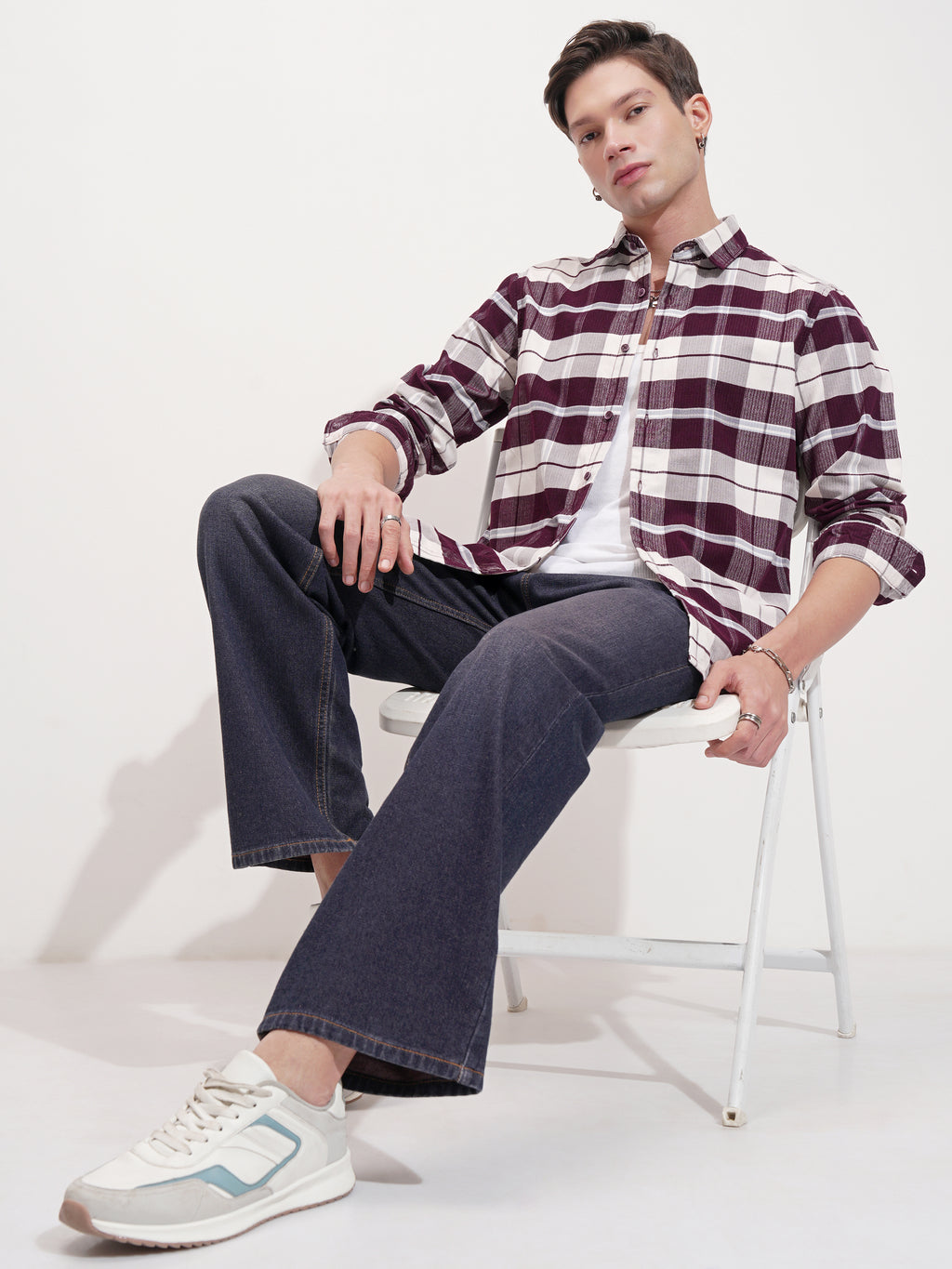 Highlander Men Maroon Checked Slim Fit Casual Shirt - Maroon - Image 2
