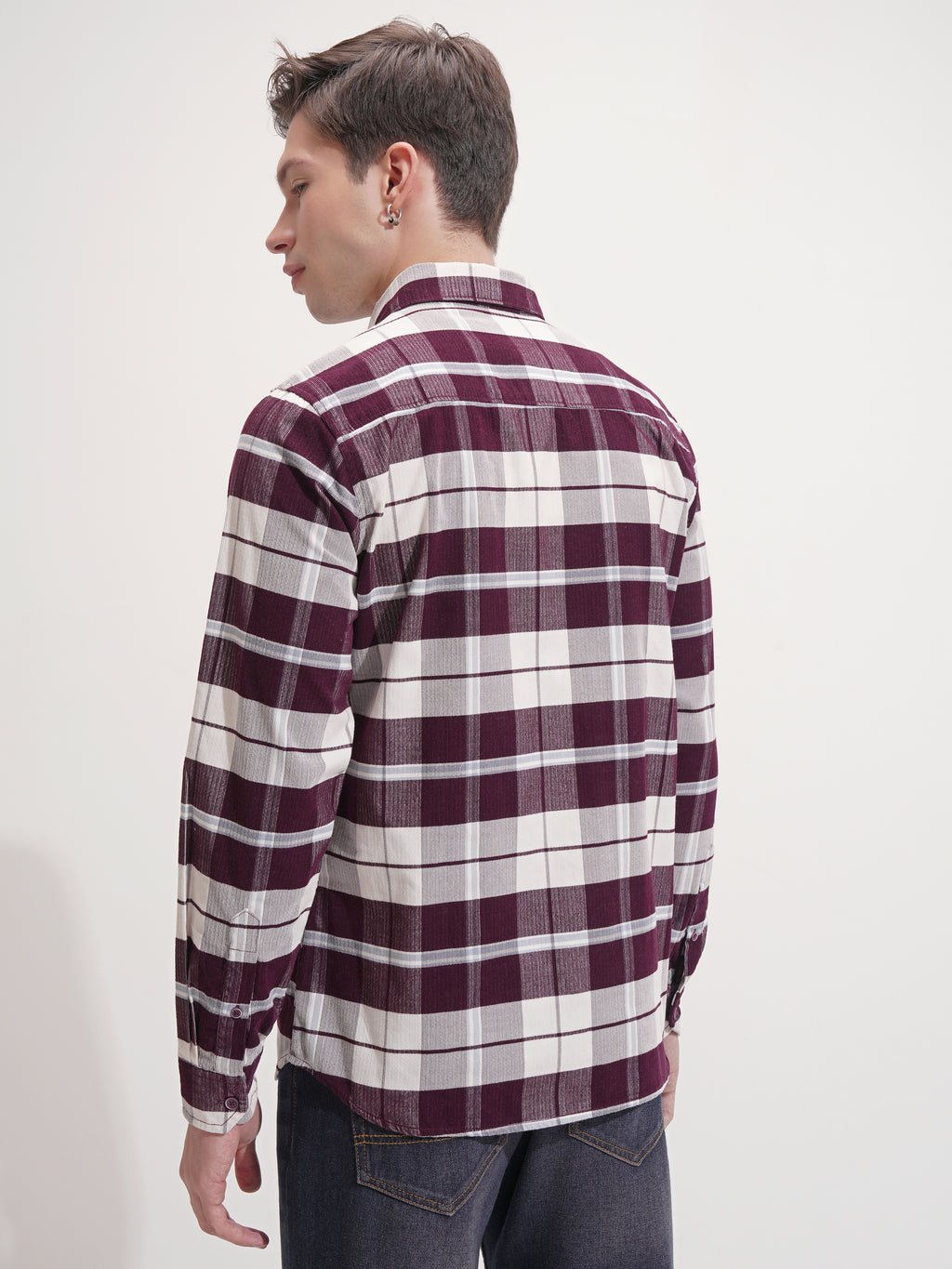 Highlander Men Maroon Checked Slim Fit Casual Shirt - Maroon - Image 3