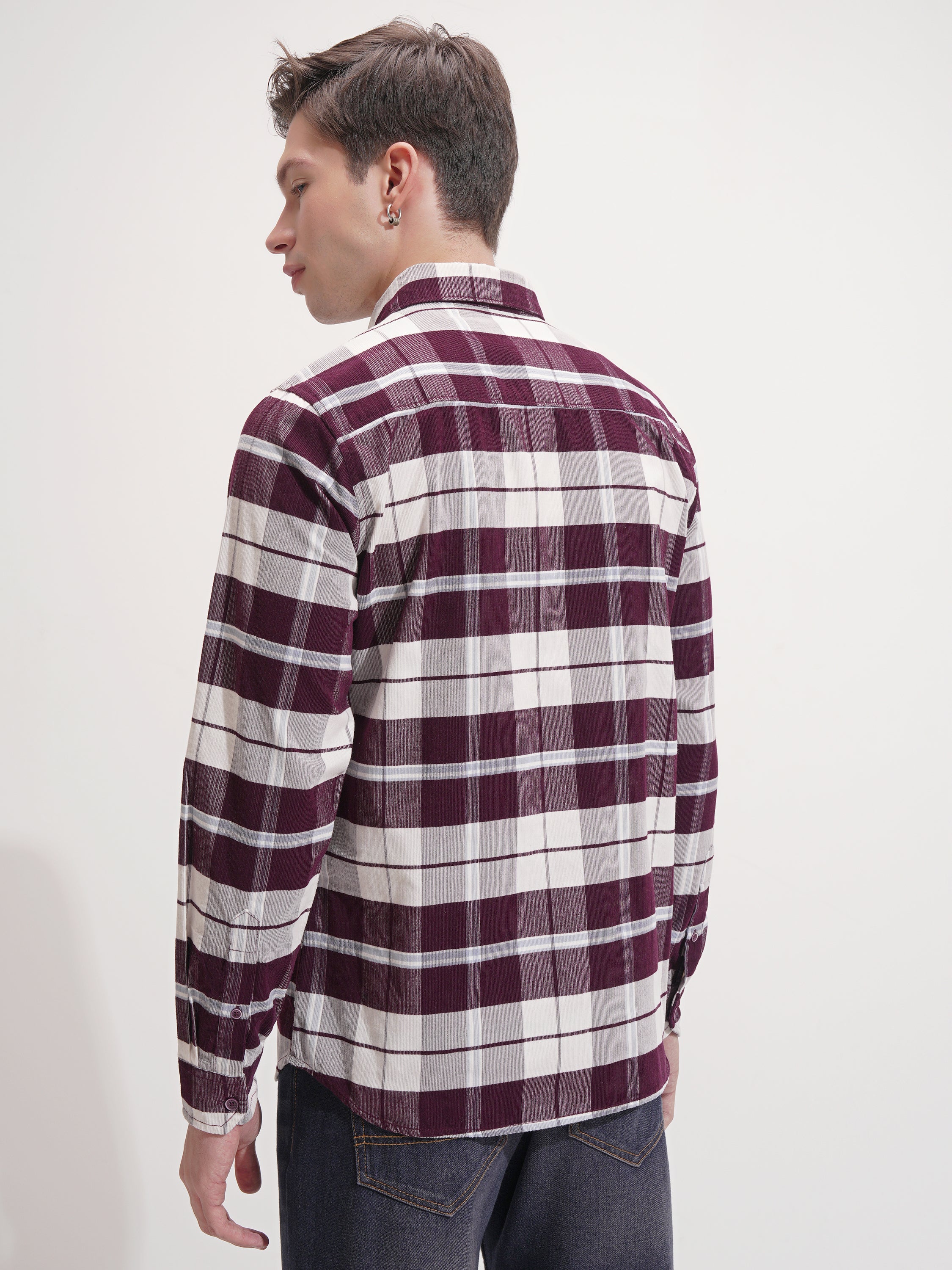 Highlander Men Maroon Checked Slim Fit Casual Shirt - Maroon - Image 3
