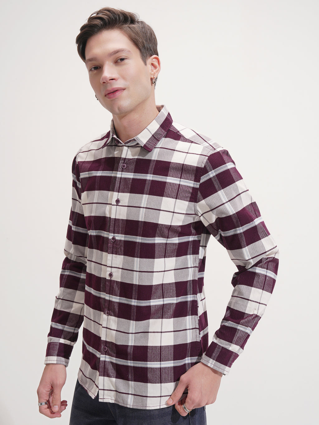 Highlander Men Maroon Checked Slim Fit Casual Shirt - Maroon - Image 4