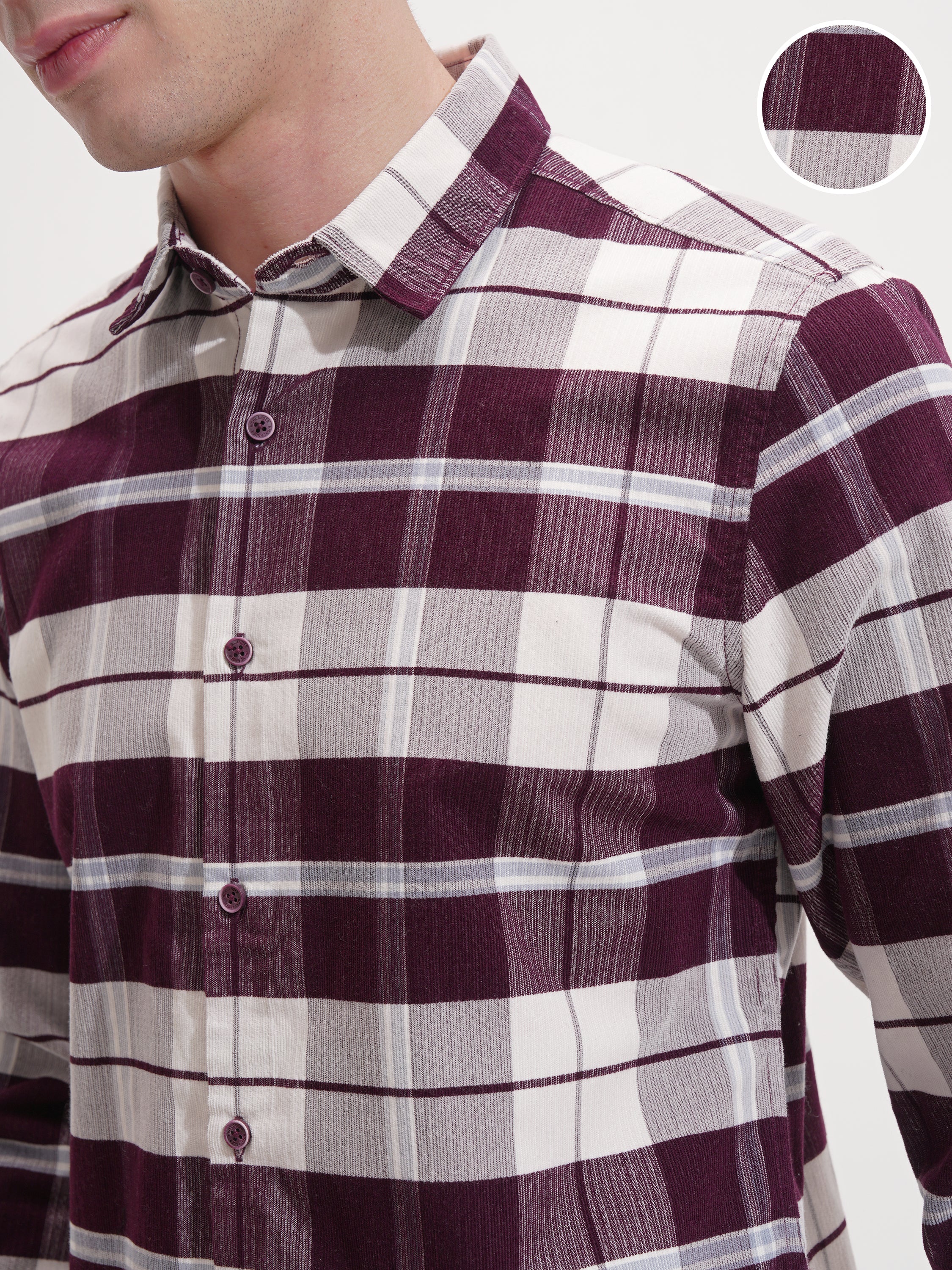 Highlander Men Maroon Checked Slim Fit Casual Shirt - Maroon - Image 5