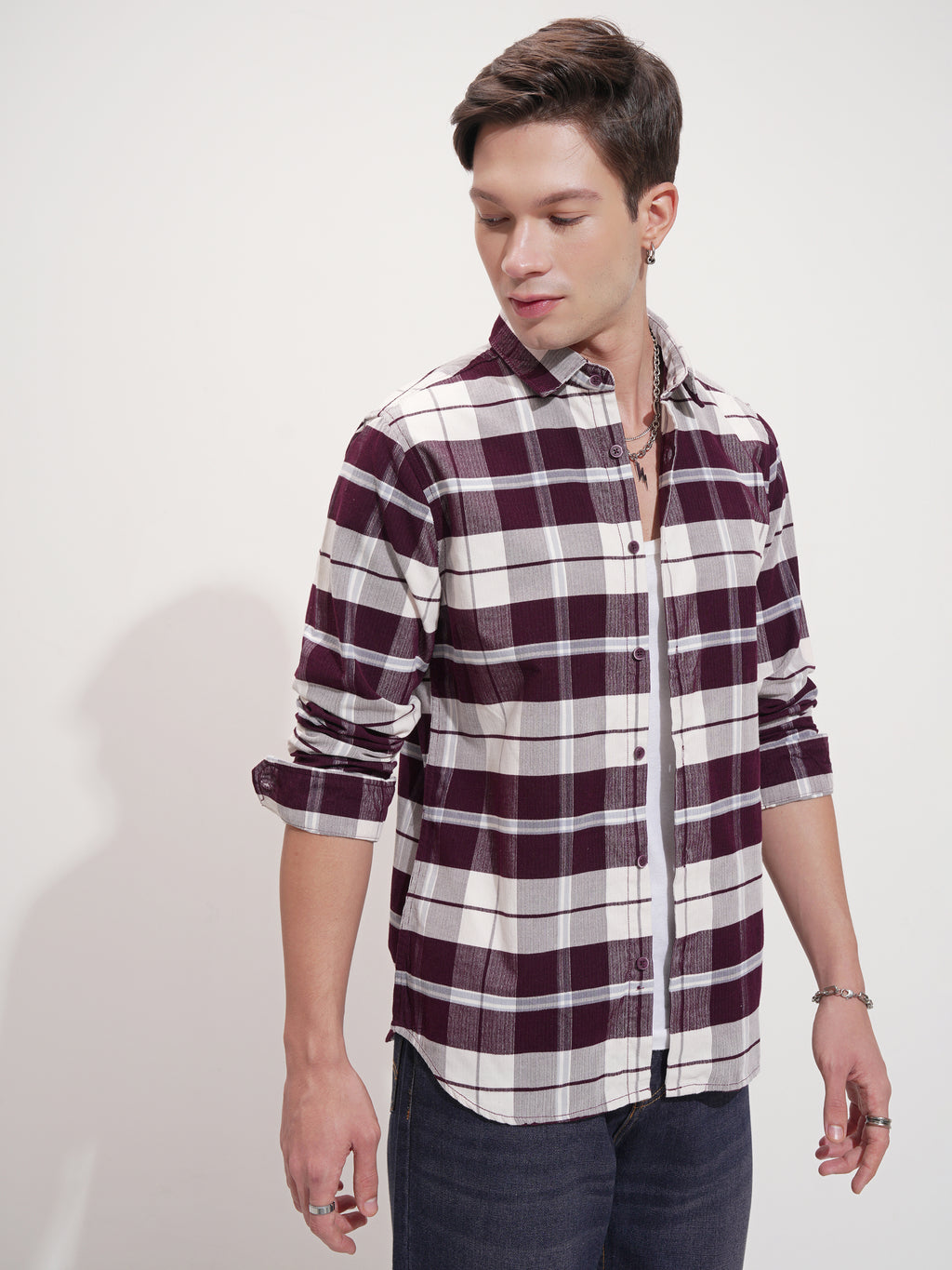 Highlander Men Maroon Checked Slim Fit Casual Shirt - Maroon - Image 6