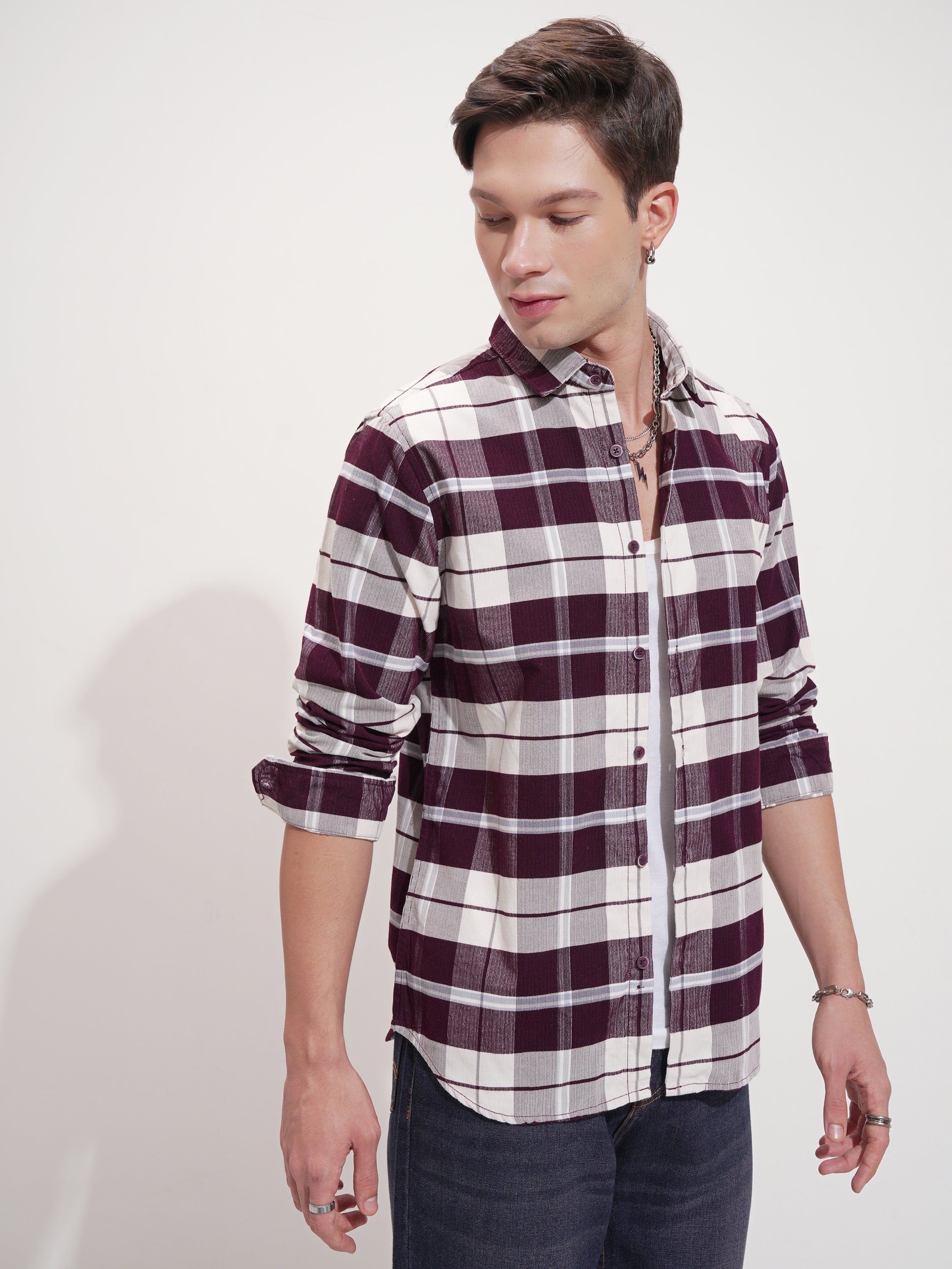 Highlander Men Maroon Checked Slim Fit Casual Shirt - Maroon - Image 6