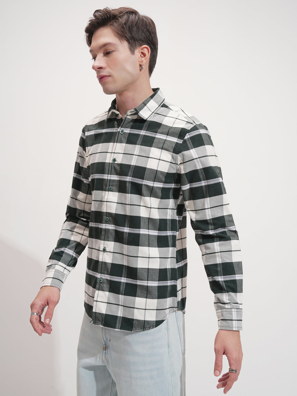 Highlander Men Green Checked Slim Fit Casual Shirt - Green - Image 4